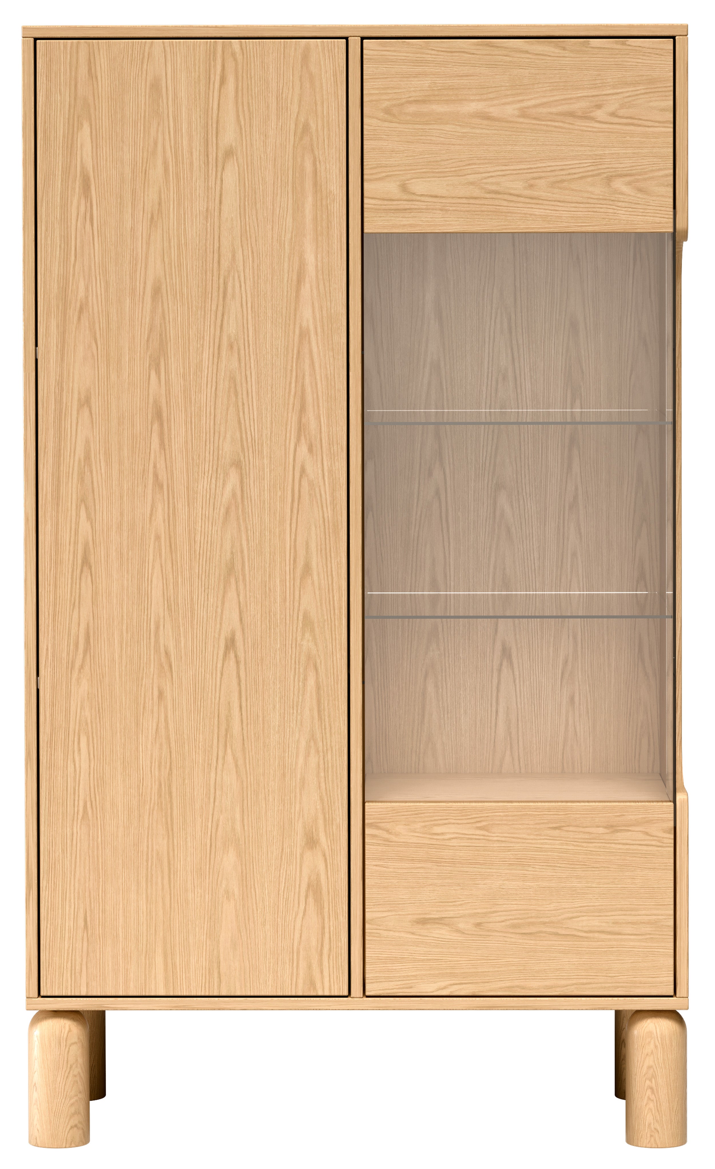 Zweiflügelige Sanden-Vitrine mit LED-Beleuchtung, 89 cm, Eiche Bookmatch