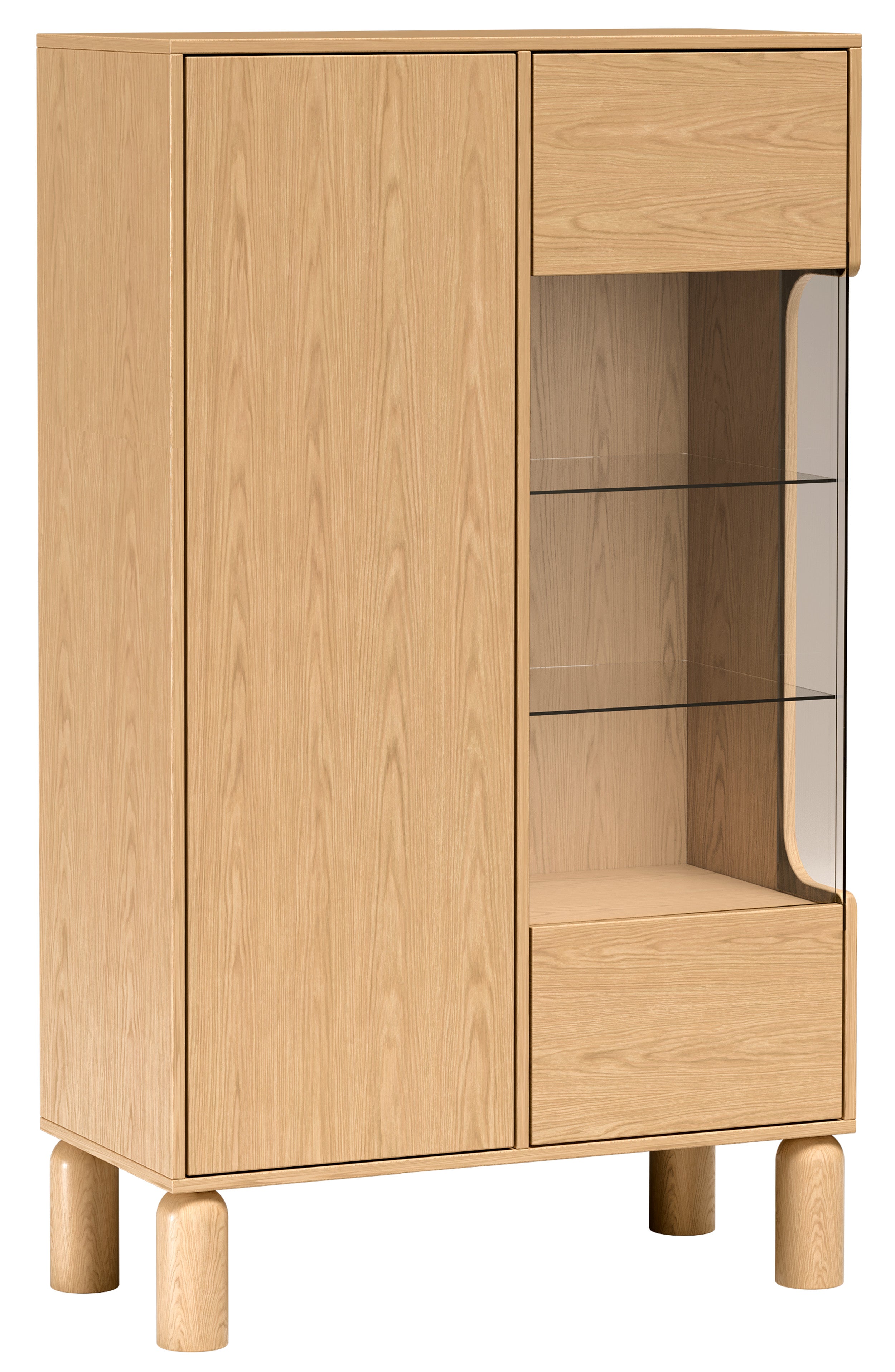 Zweiflügelige Sanden-Vitrine mit LED-Beleuchtung, 89 cm, Eiche Bookmatch