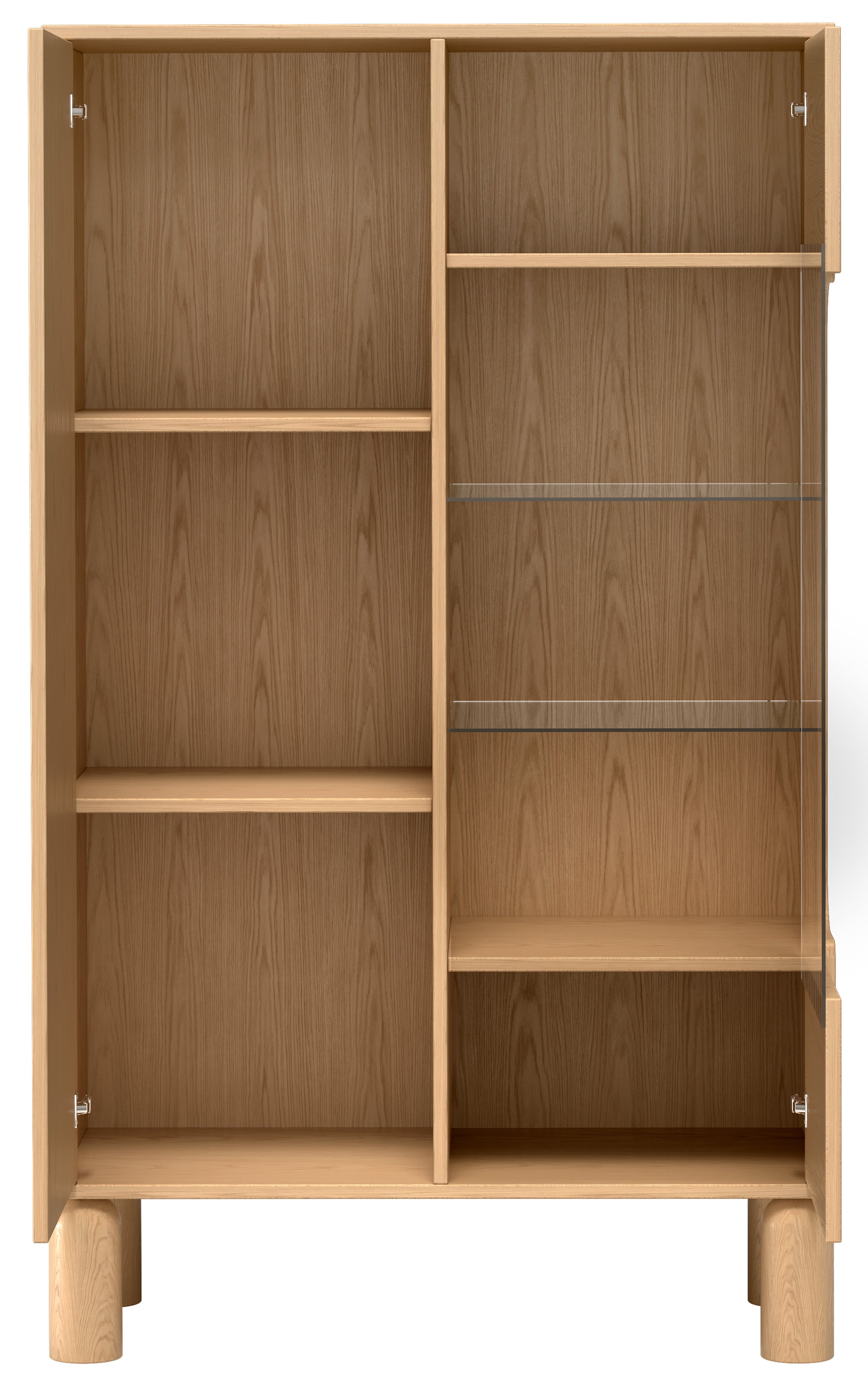 Zweiflügelige Sanden-Vitrine mit LED-Beleuchtung, 89 cm, Eiche Bookmatch