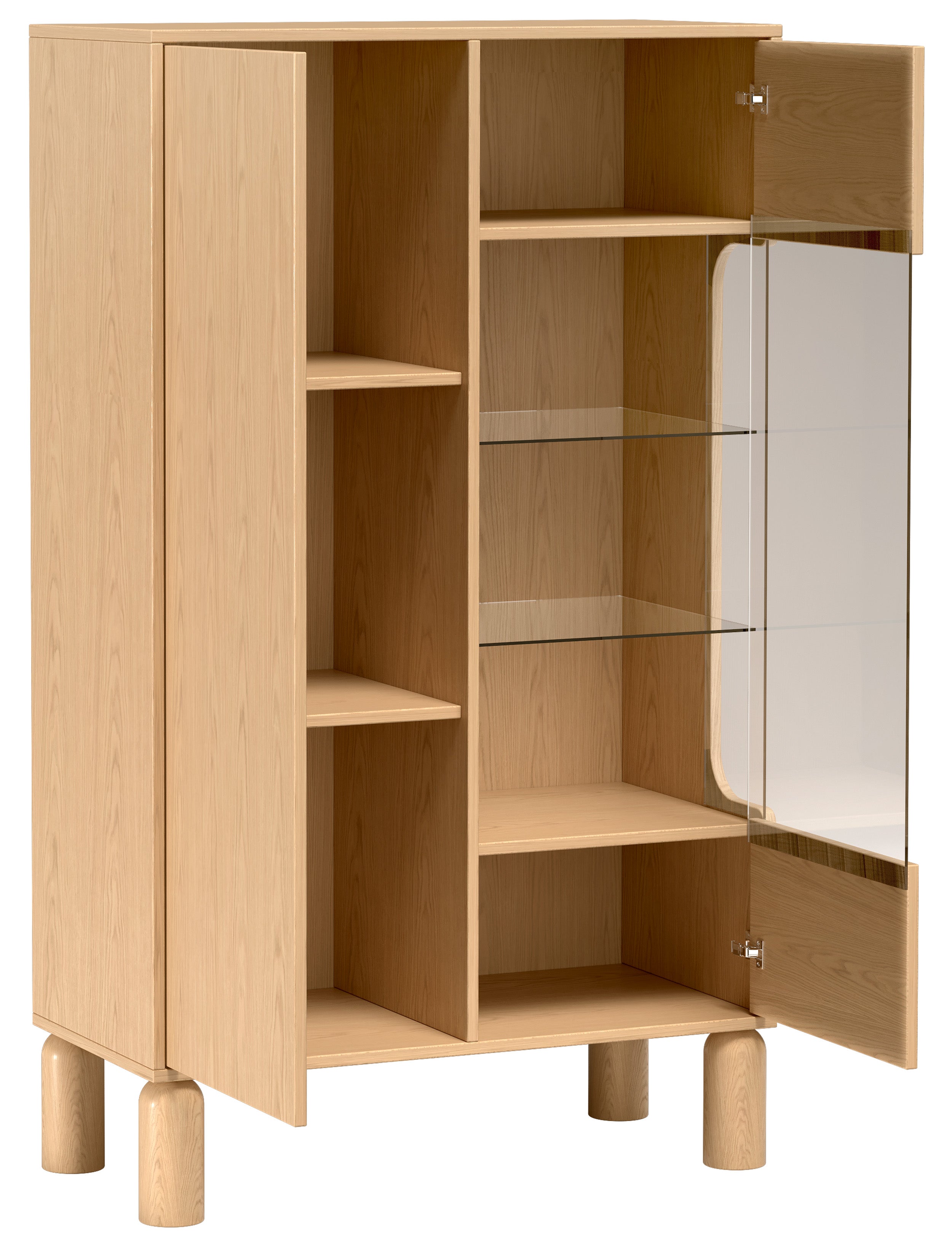 Zweiflügelige Sanden-Vitrine mit LED-Beleuchtung, 89 cm, Eiche Bookmatch