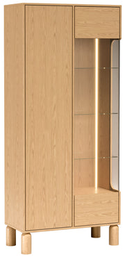 Zweiflügelige Sanden-Vitrine hoch mit LED-Beleuchtung 89 cm Eiche Bookmatch