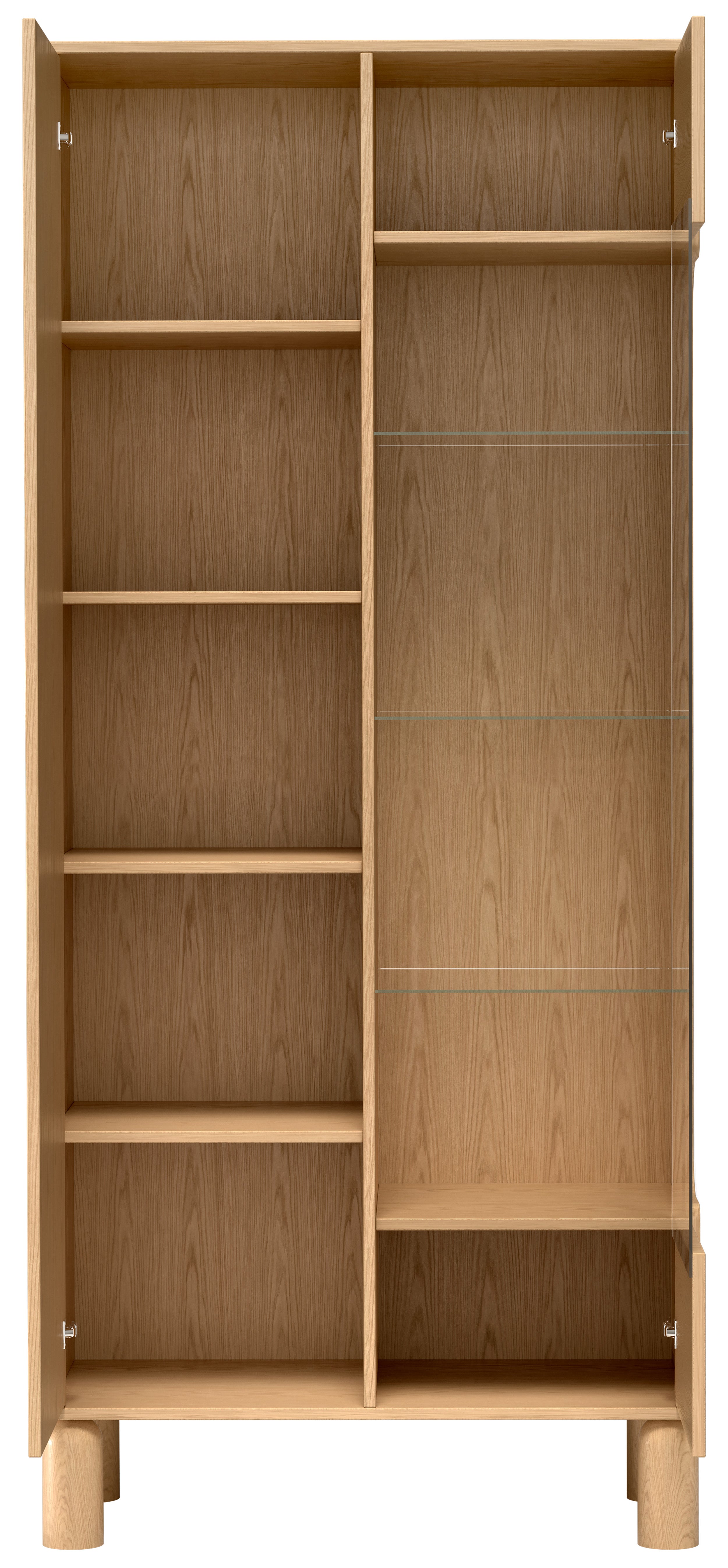 Zweiflügelige Sanden-Vitrine hoch mit LED-Beleuchtung 89 cm Eiche Bookmatch