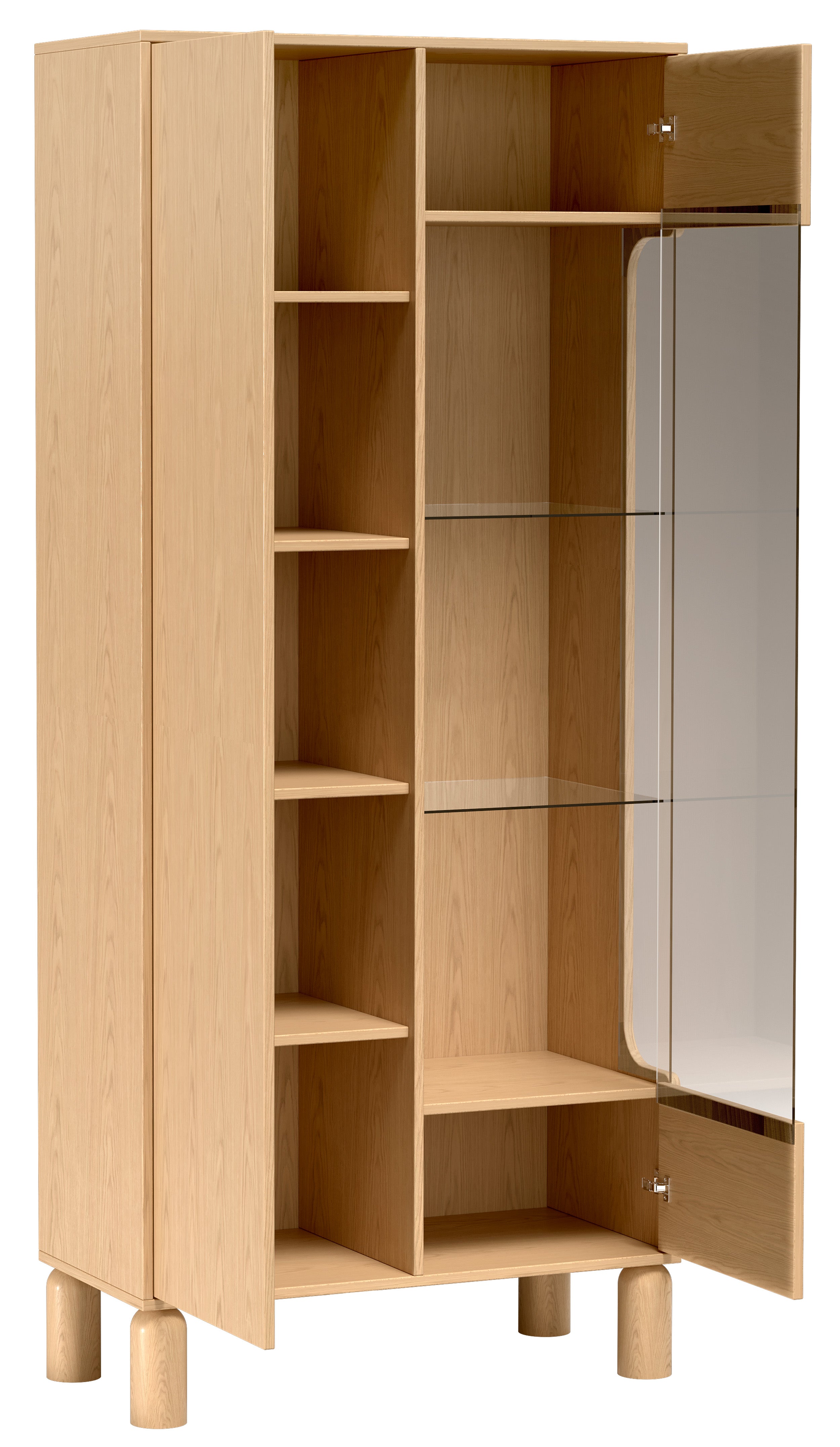 Zweiflügelige Sanden-Vitrine hoch mit LED-Beleuchtung 89 cm Eiche Bookmatch