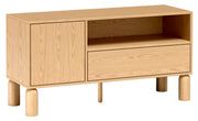 Einzeltüriger TV-Schrank Sanden mit Schublade und Nische, 120 cm, Eiche Bookmatch