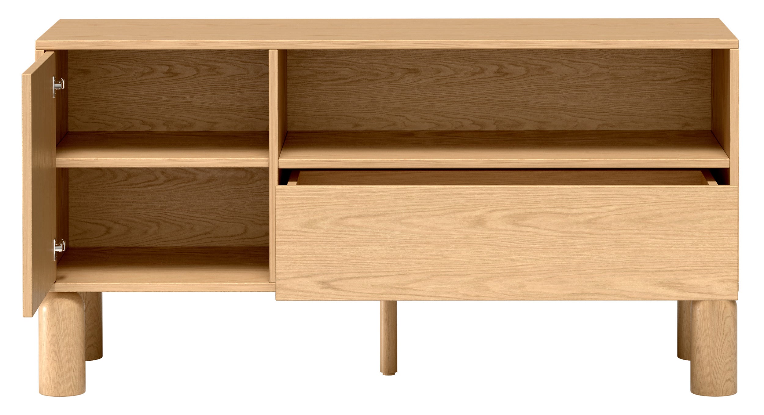 Einzeltüriger TV-Schrank Sanden mit Schublade und Nische, 120 cm, Eiche Bookmatch