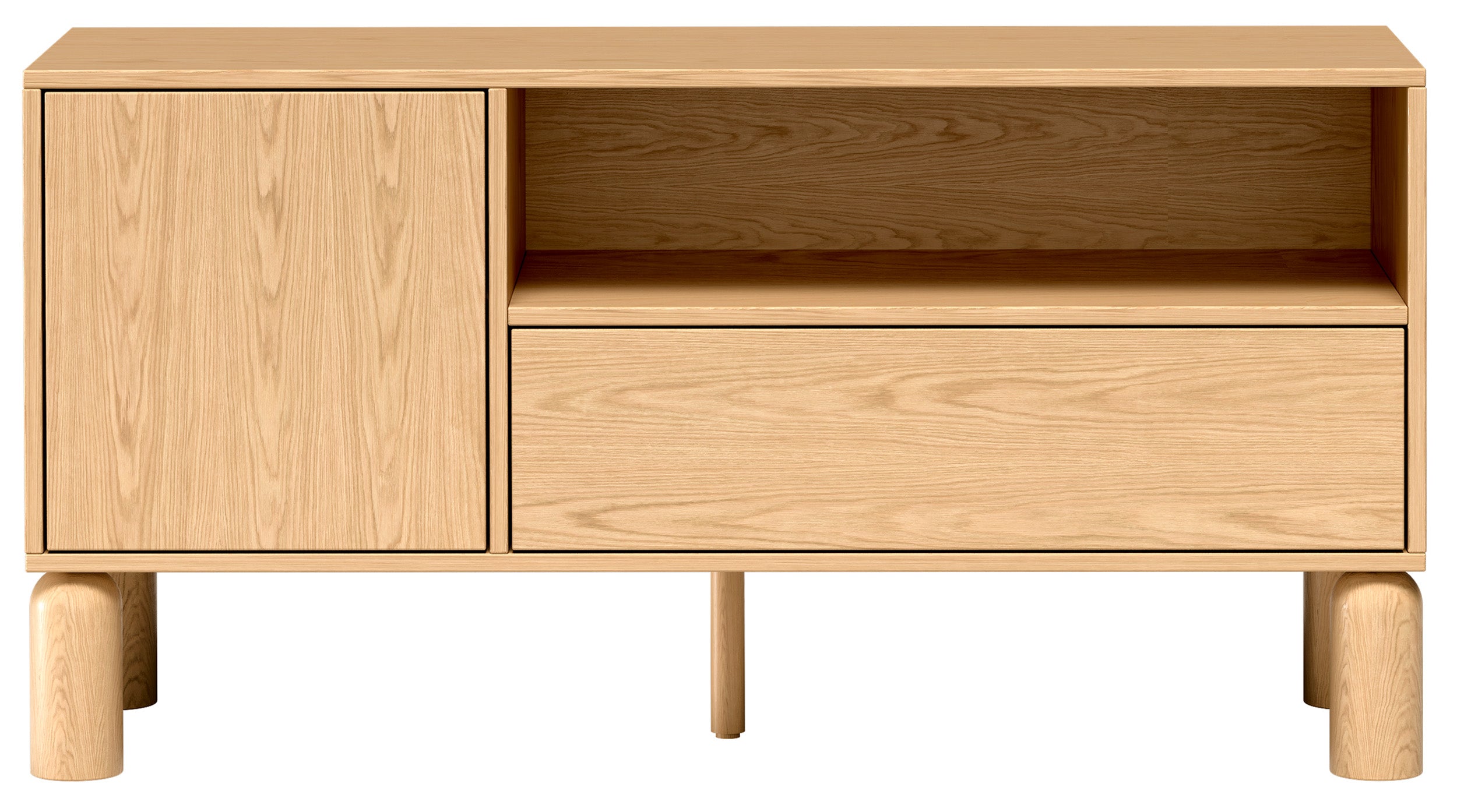 Einzeltüriger TV-Schrank Sanden mit Schublade und Nische, 120 cm, Eiche Bookmatch