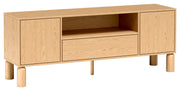 Zweiturige TV-Kommode Sanden mit Schublade und Nische, 160 cm, Eiche Bookmatch