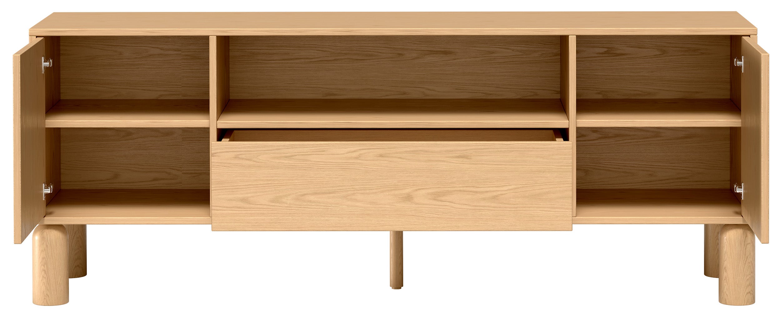 Zweiturige TV-Kommode Sanden mit Schublade und Nische, 160 cm, Eiche Bookmatch