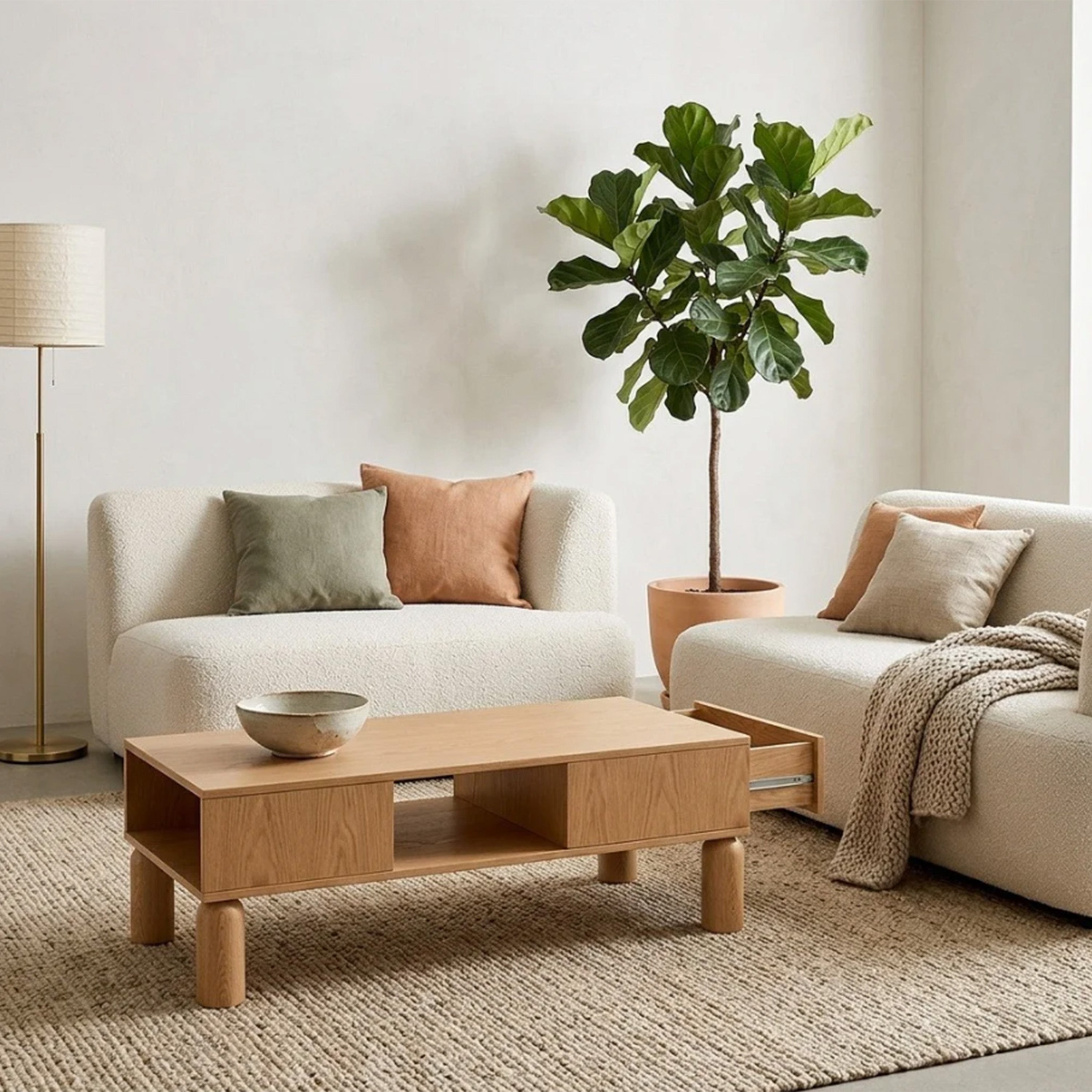 Sanden Couchtisch mit Schublade 50x110 cm Eiche Bookmatch