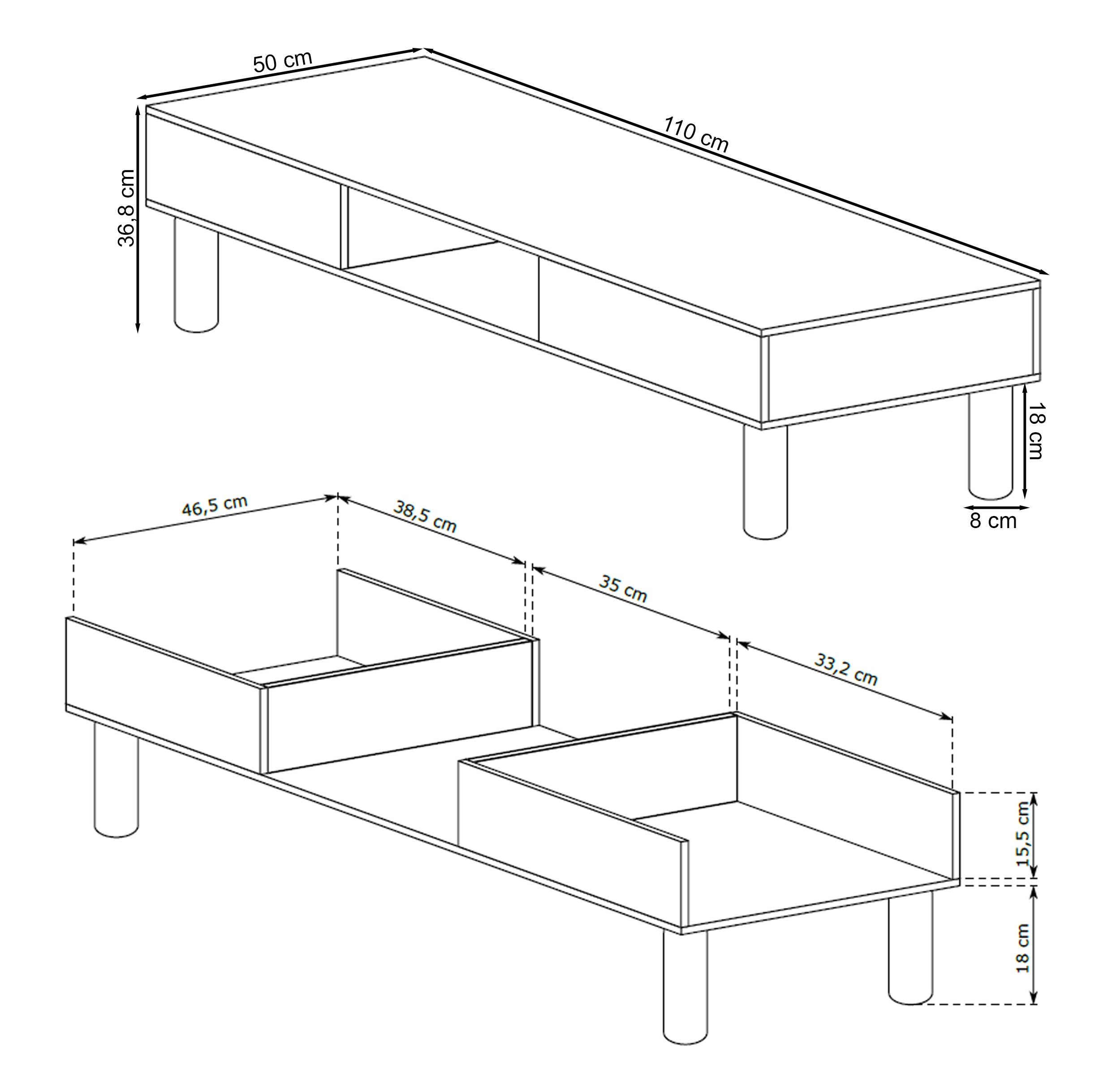 Sanden Couchtisch mit Schublade 50x110 cm Eiche Bookmatch