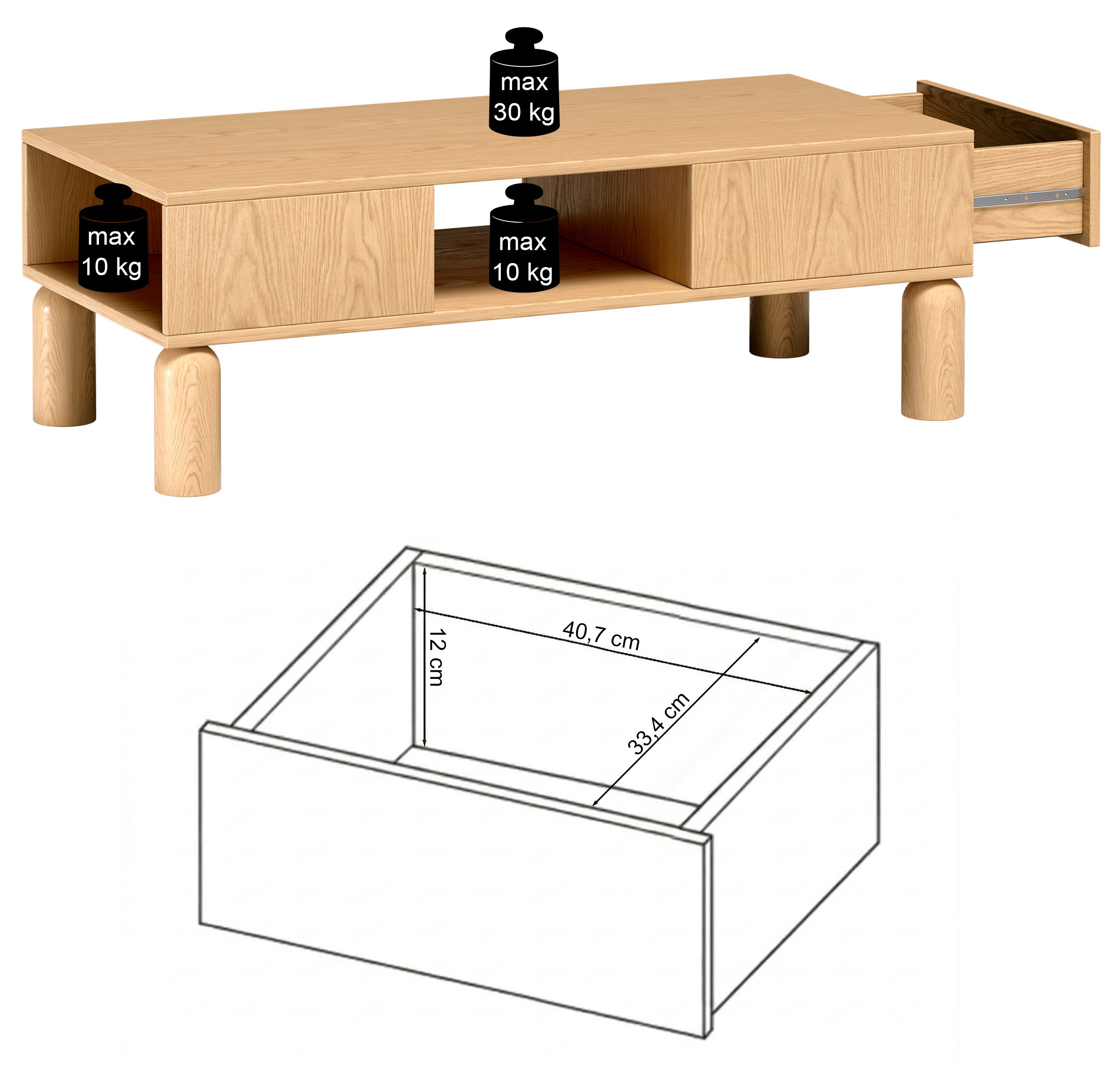 Sanden Couchtisch mit Schublade 50x110 cm Eiche Bookmatch