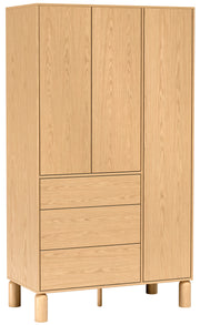 Drehtürenschrank Sanden mit drei Schubladen, 110 cm, Eiche Bookmatch