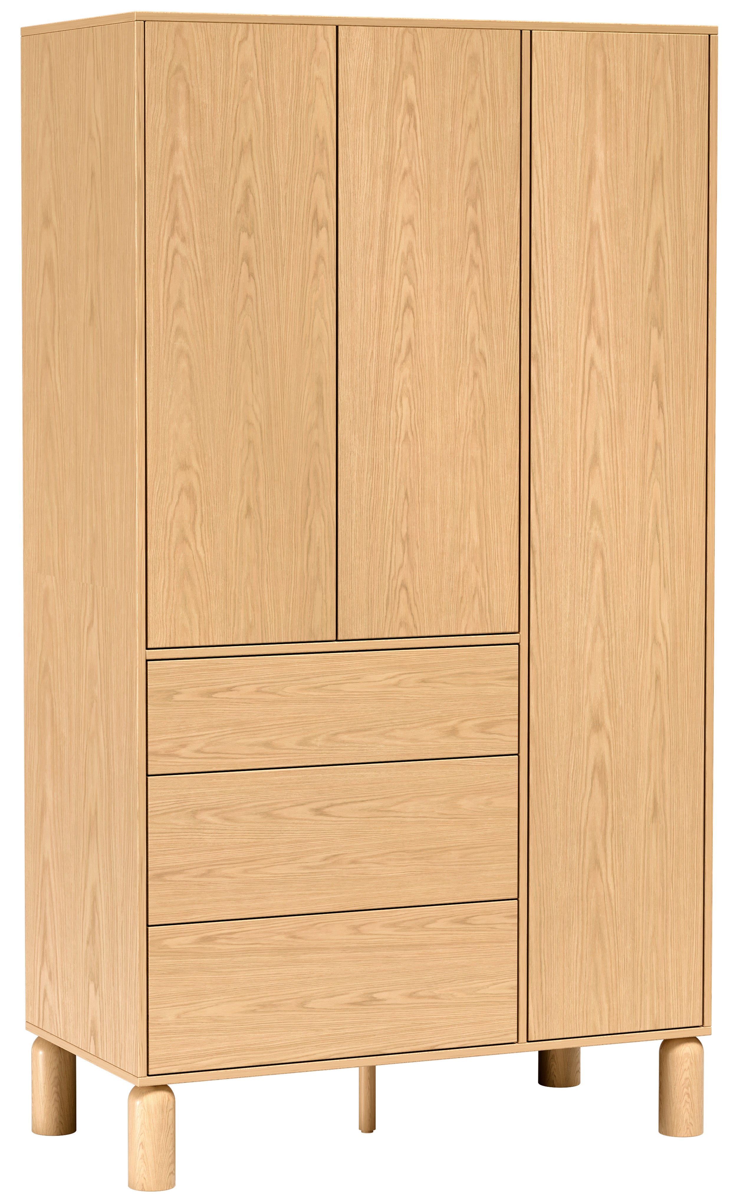 Drehtürenschrank Sanden mit drei Schubladen, 110 cm, Eiche Bookmatch