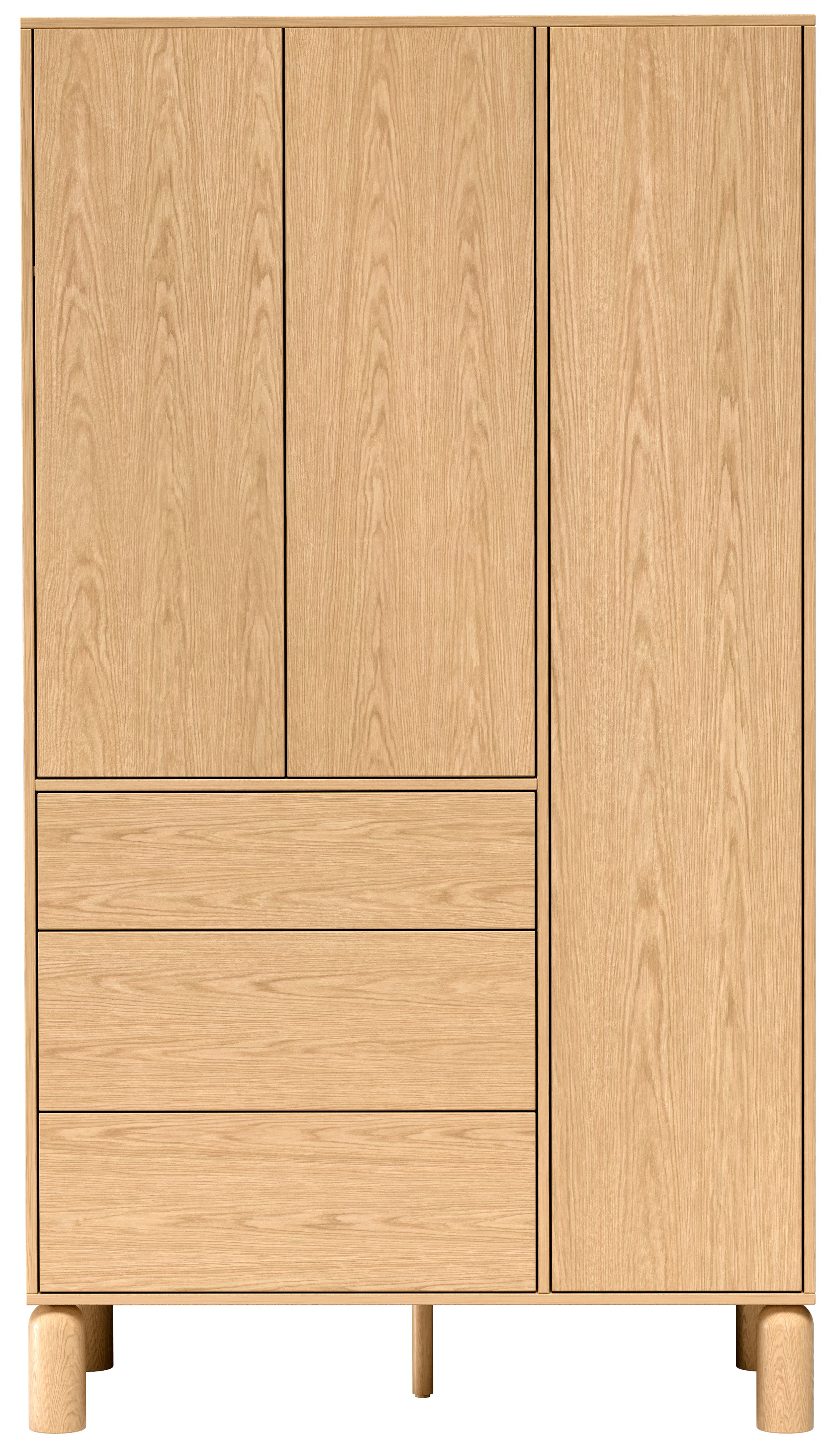 Drehtürenschrank Sanden mit drei Schubladen, 110 cm, Eiche Bookmatch