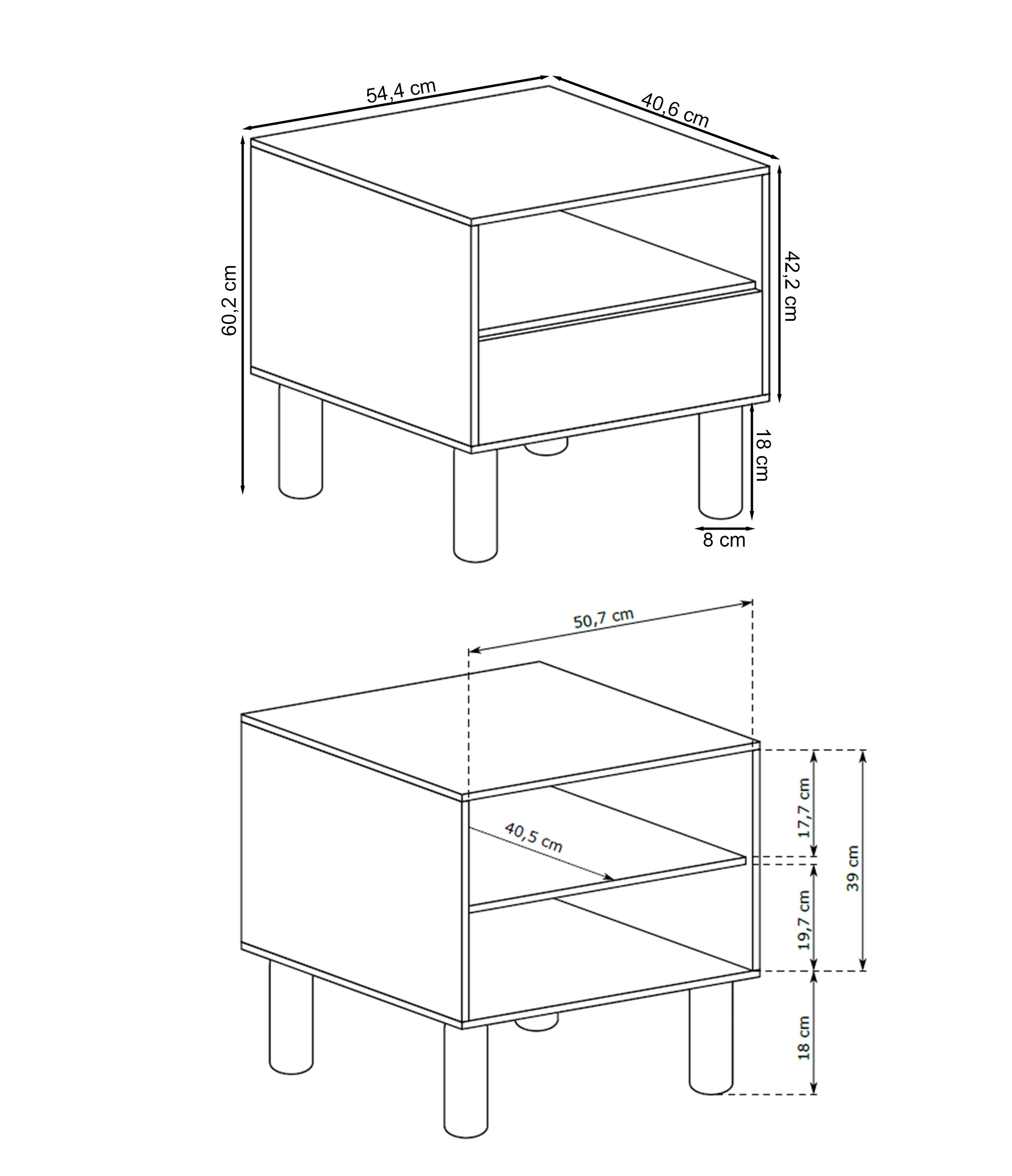 Nachttisch Sanden mit Schublade und Fach, 54 cm, Eiche Bookmatch