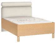 Bett mit gepolstertem Kopfteil 140x200 cm Sanden mit Stauraum und Metallrahmen in cremefarbenem Bouclé, wasserabweisend