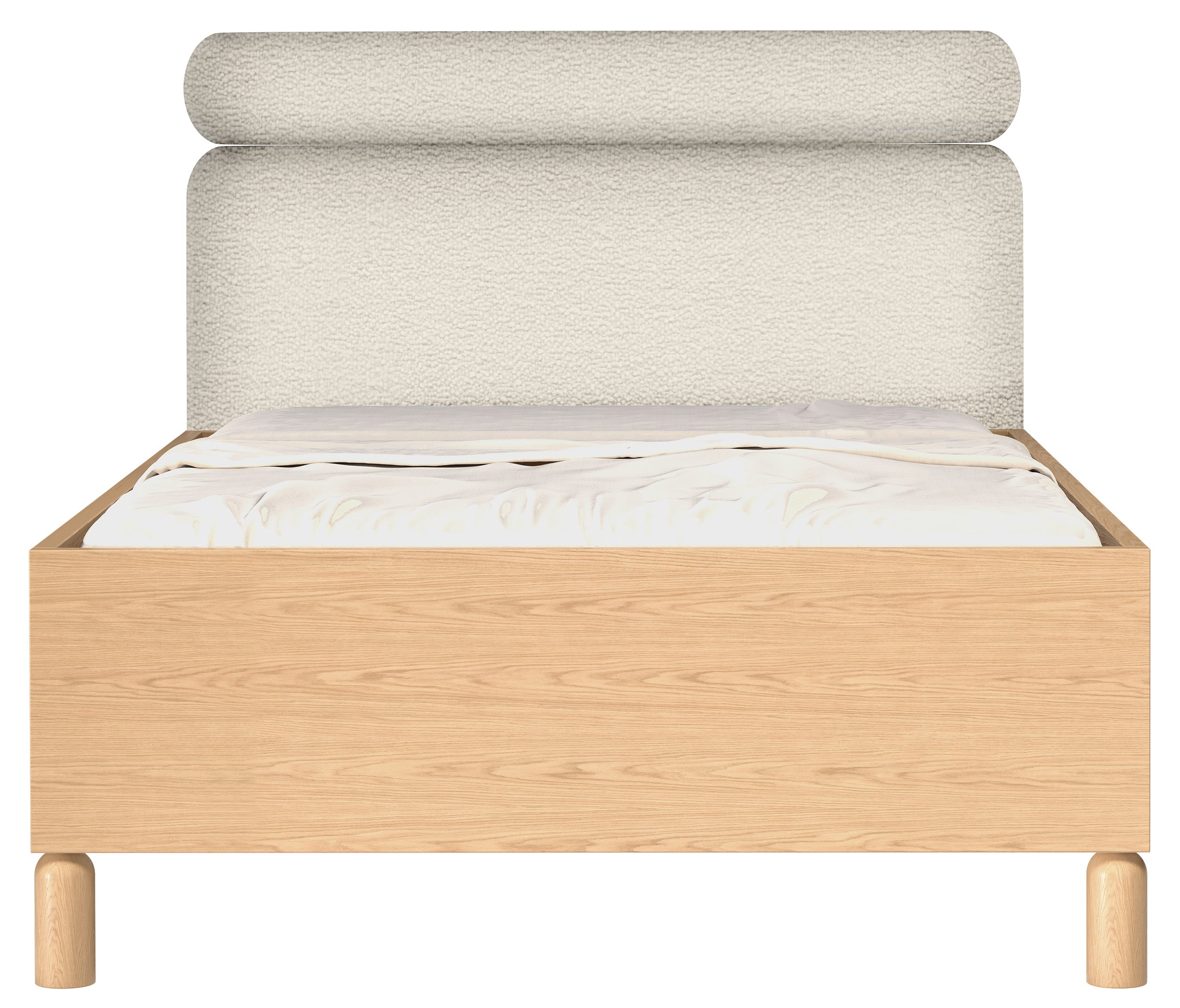 Bett mit gepolstertem Kopfteil 140x200 cm Sanden mit Stauraum und Metallrahmen in cremefarbenem Bouclé, wasserabweisend