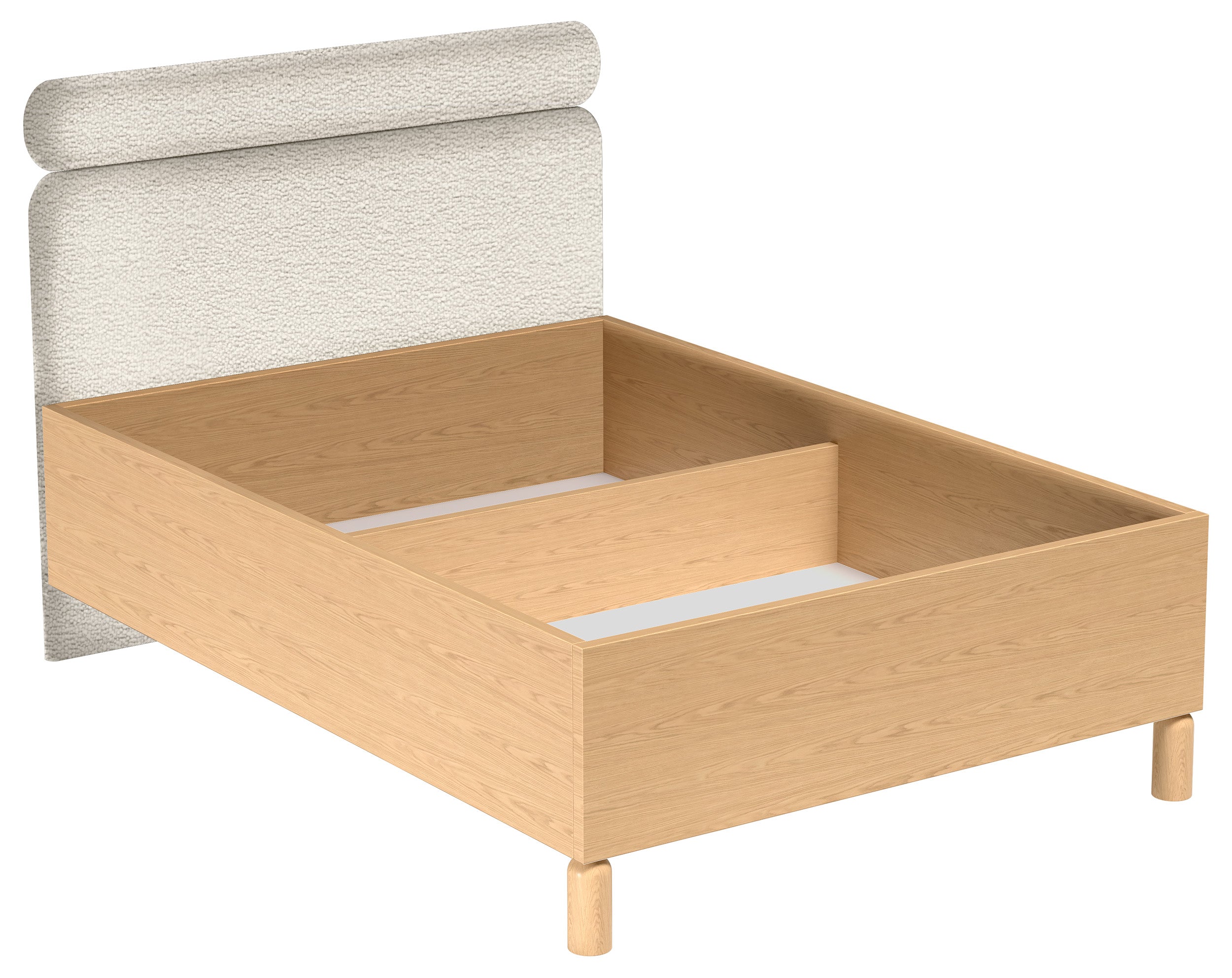 Bett mit gepolstertem Kopfteil 140x200 cm Sanden mit Stauraum und Metallrahmen in cremefarbenem Bouclé, wasserabweisend