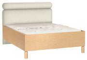 Bett mit gepolstertem Kopfteil 160x200 cm Sanden mit Stauraum und Metallrahmen, cremefarbenes Bouclé, wasserabweisend