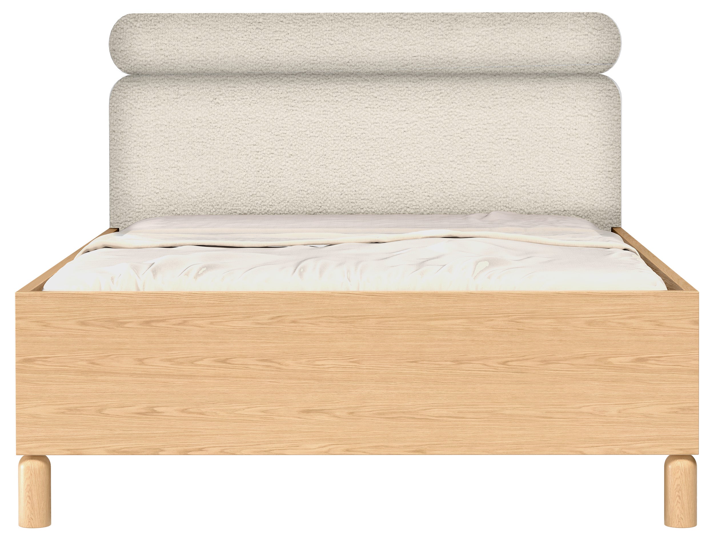 Bett mit gepolstertem Kopfteil 160x200 cm Sanden mit Stauraum und Metallrahmen, cremefarbenes Bouclé, wasserabweisend