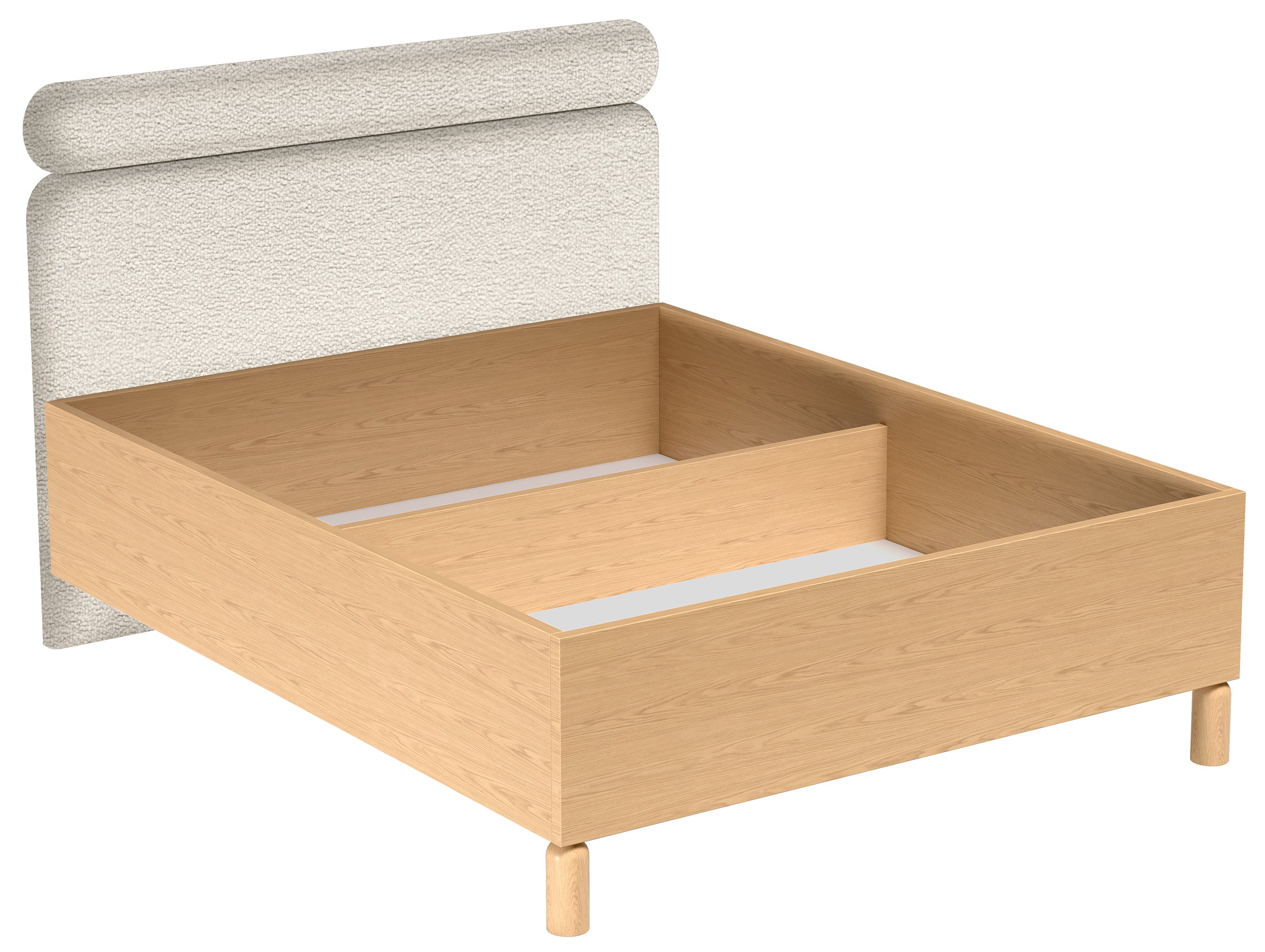 Bett mit gepolstertem Kopfteil 160x200 cm Sanden mit Stauraum und Metallrahmen, cremefarbenes Bouclé, wasserabweisend