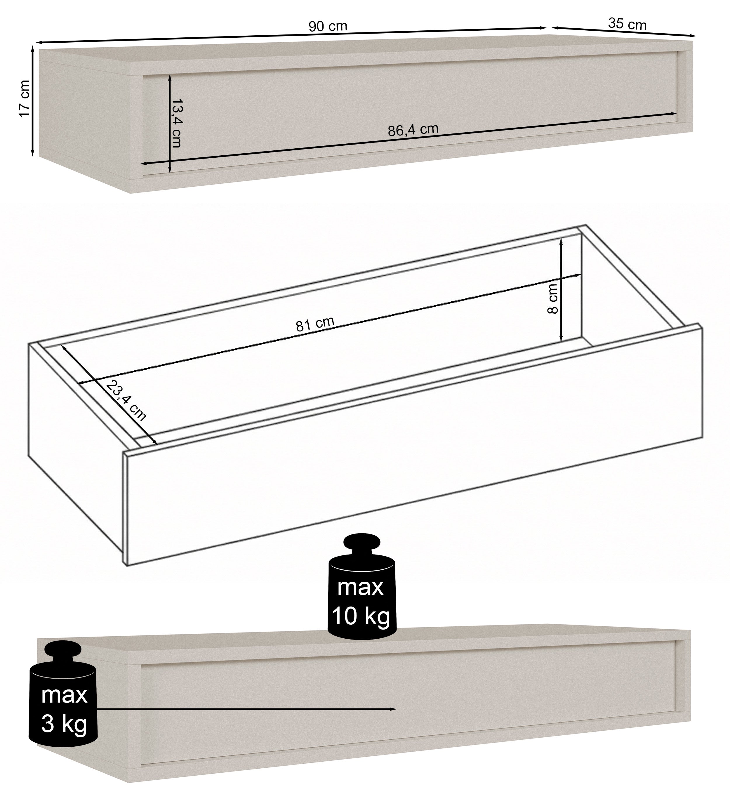 Sanva-Konsole mit Hängeschublade 90 cm, Walnuss Warmia