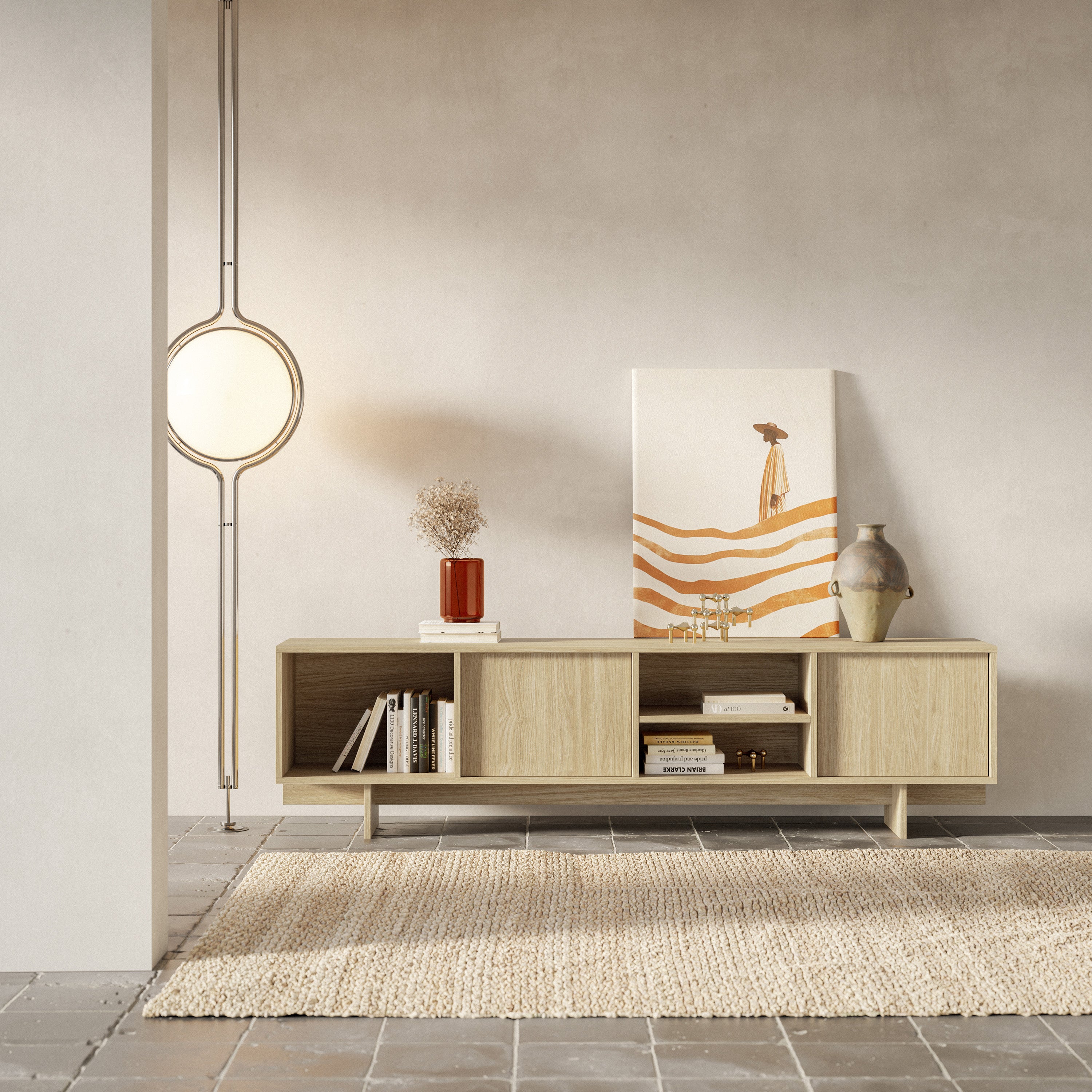 Sanva TV-Schrank mit zwei Türen und drei Fächern, 200 cm, geölte Eiche
