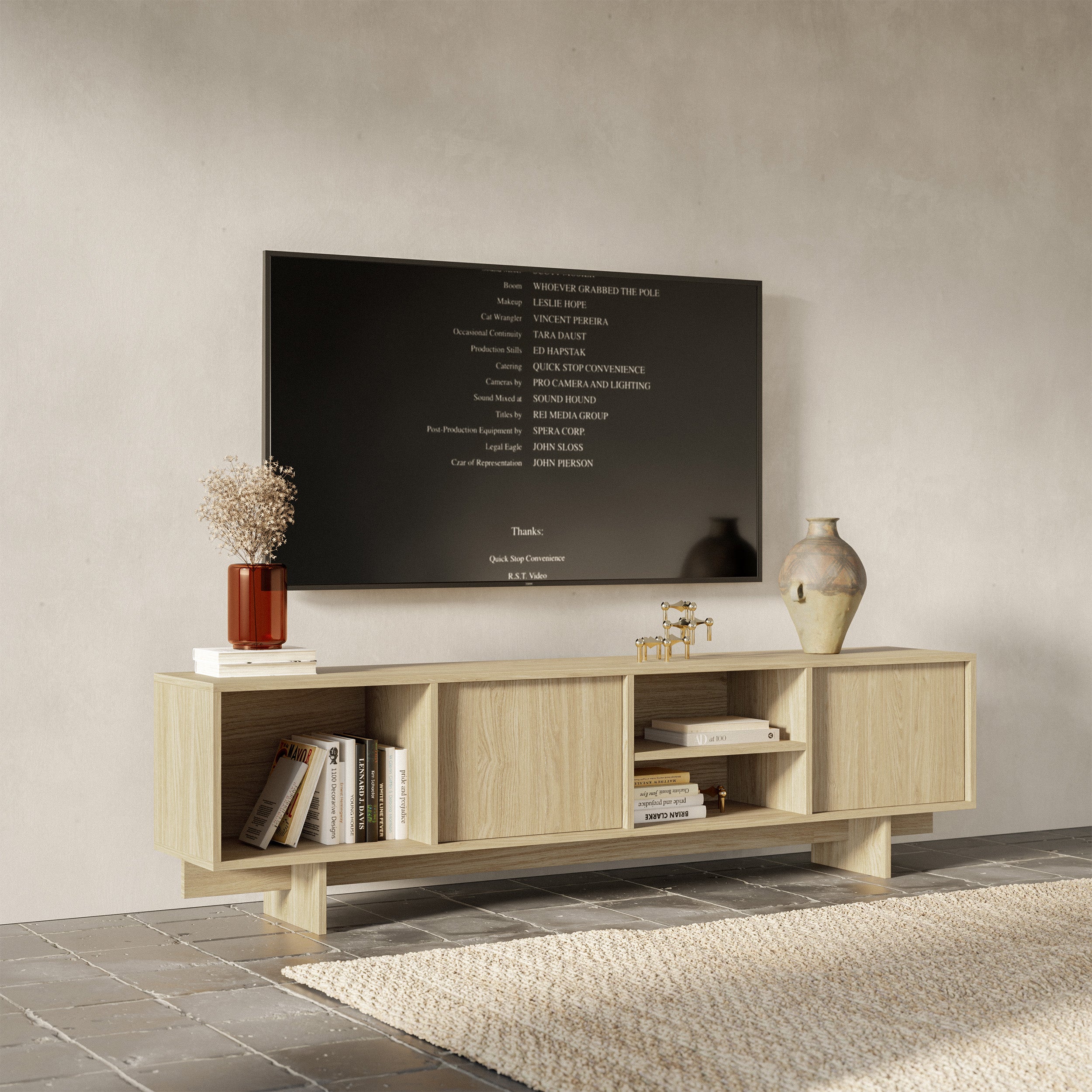 Sanva TV-Schrank mit zwei Türen und drei Fächern, 200 cm, geölte Eiche
