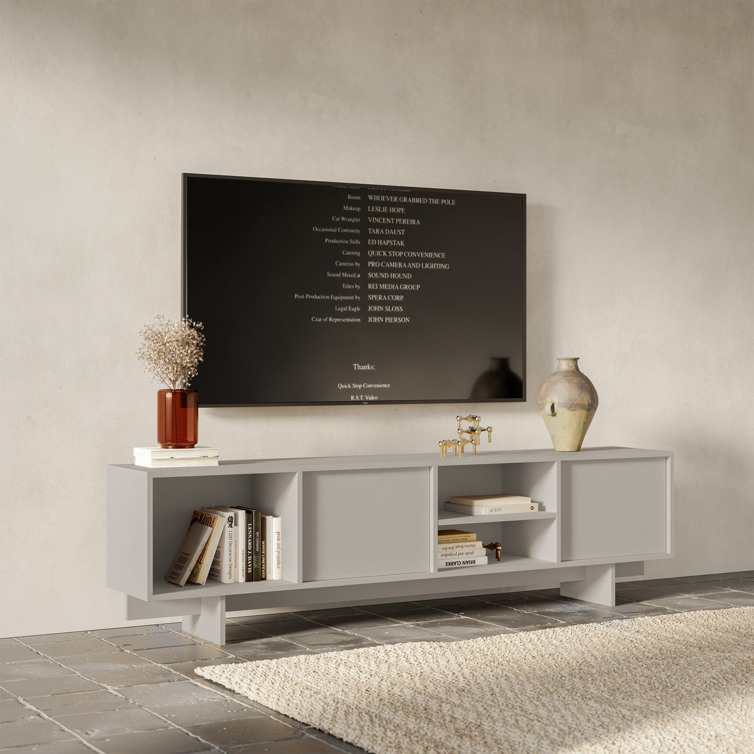 Sanva TV-Schrank mit zwei Türen und drei Fächern, 200 cm, Kaschmir