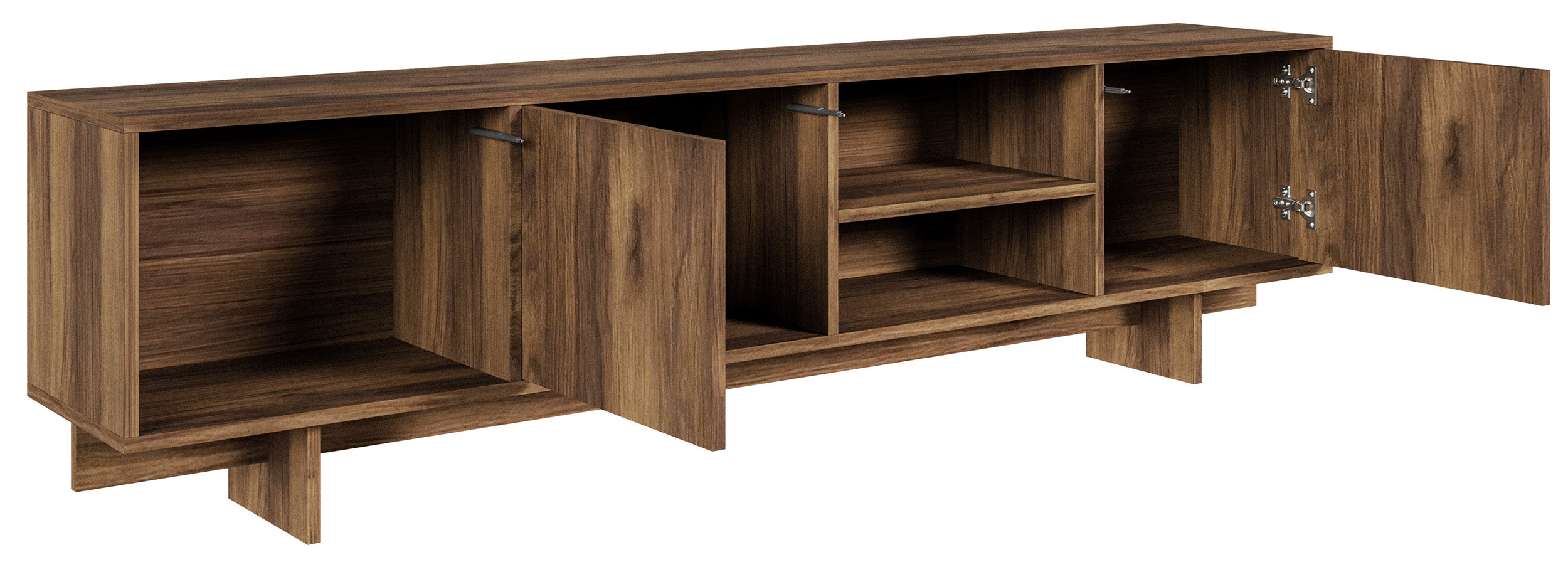 Zweittüriger TV-Schrank Sanva mit drei Fächern, 200 cm, Walnuss Warmia