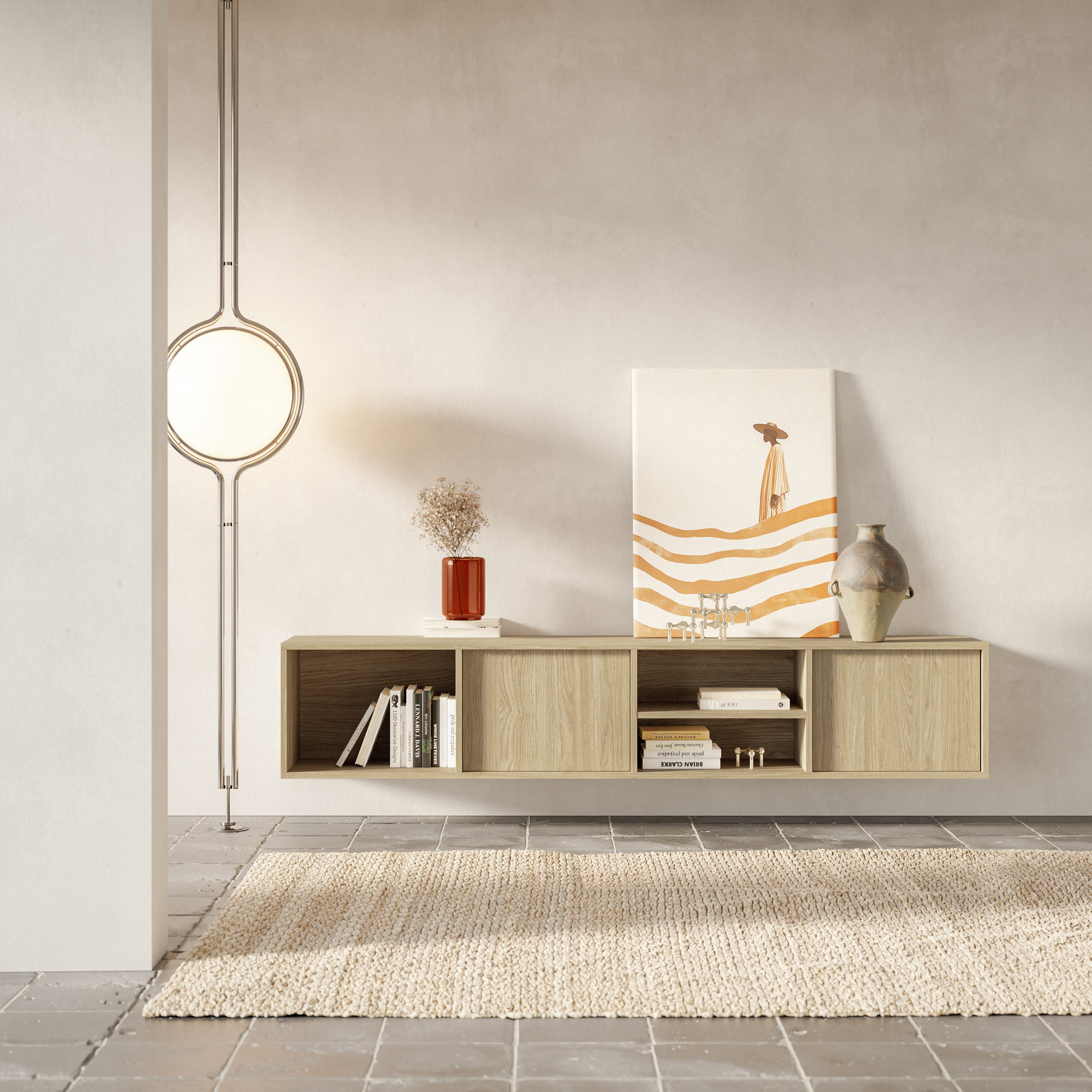 Sanva Hängeschrank für TV, zweiflügelig mit drei Fächern, 200 cm, geölte Eiche