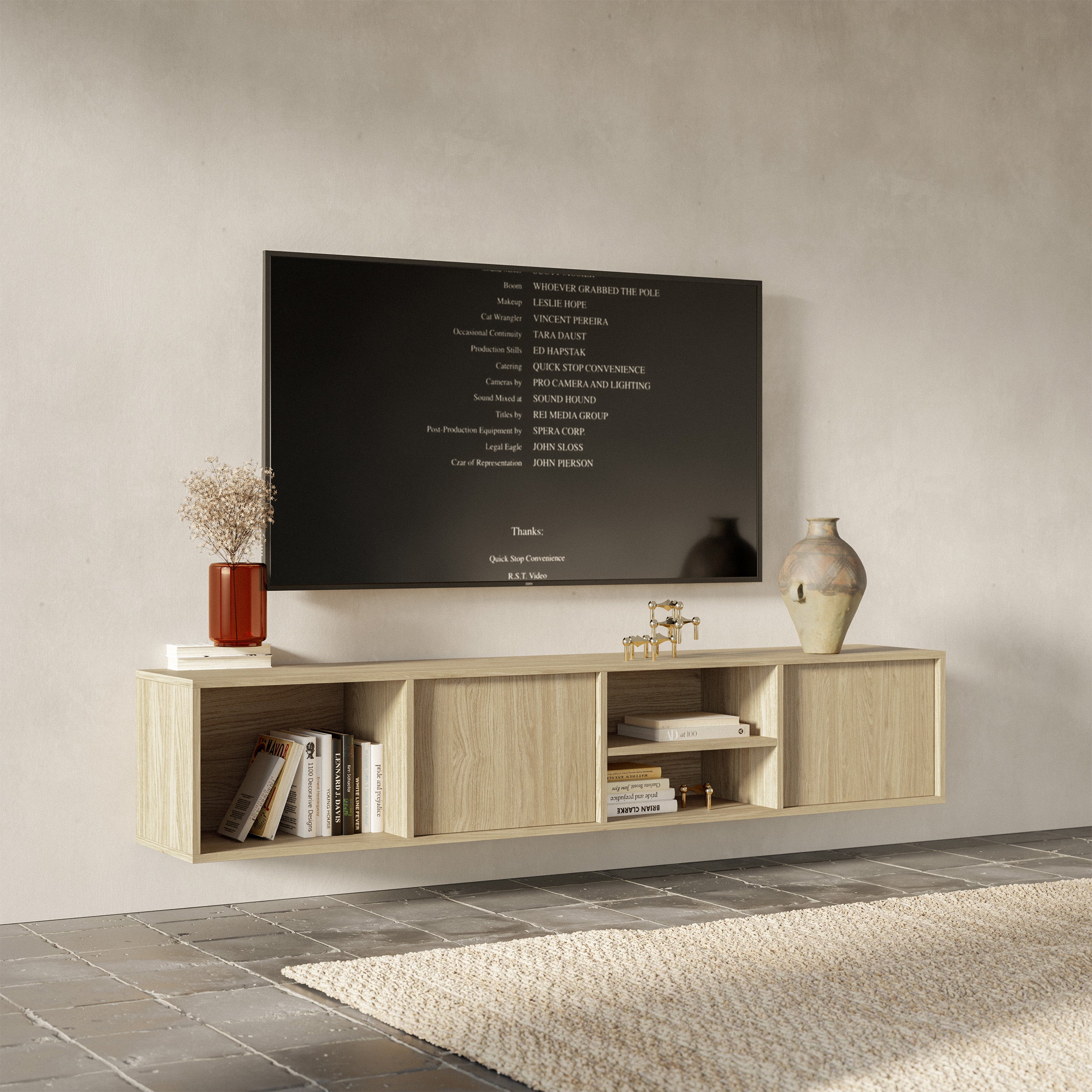 Sanva Hängeschrank für TV, zweiflügelig mit drei Fächern, 200 cm, geölte Eiche