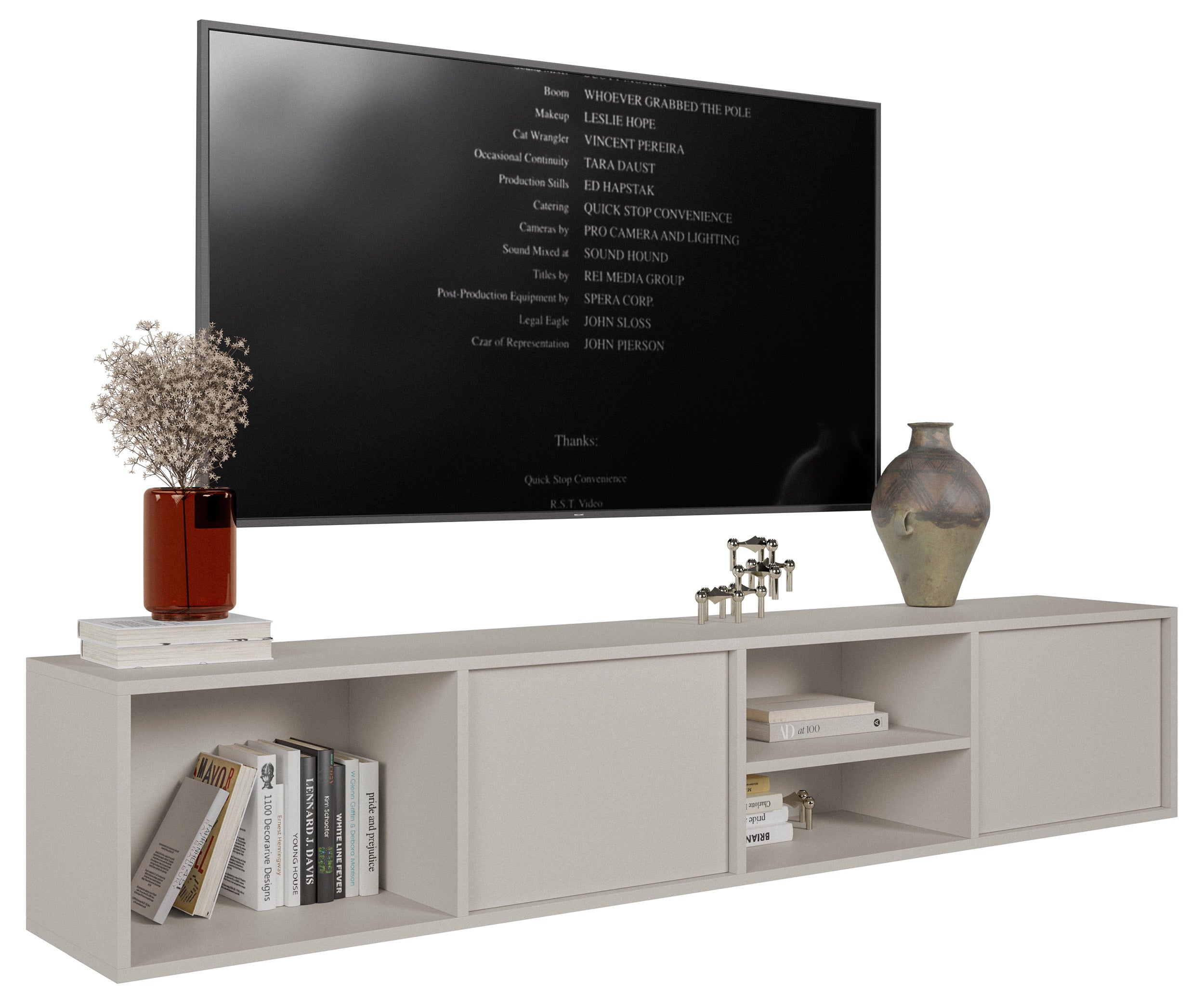 Sanva Hängeschrank für TV mit zwei Türen und drei Fächern, 200 cm, Kaschmir