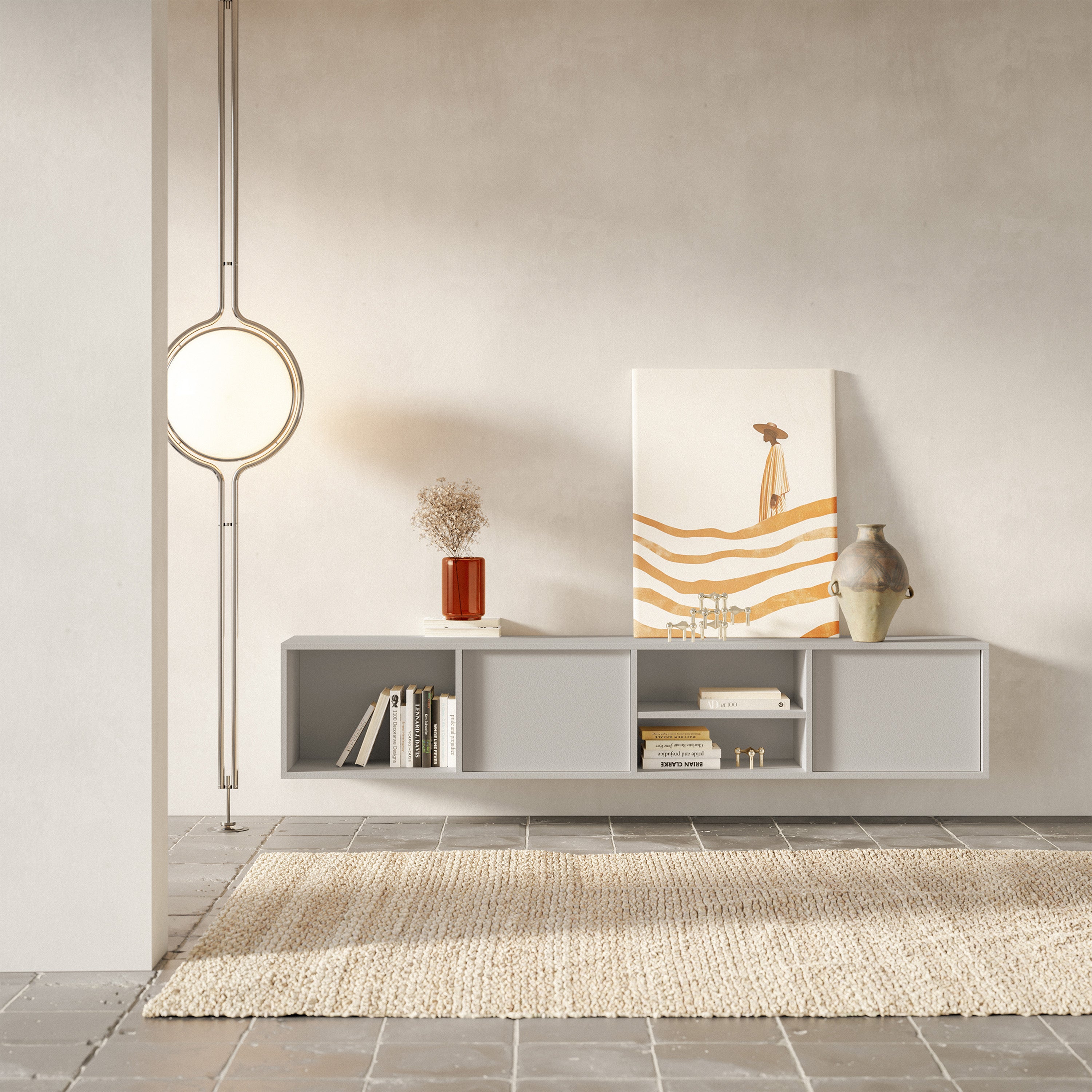 Sanva Hängeschrank für TV mit zwei Türen und drei Fächern, 200 cm, Kaschmir