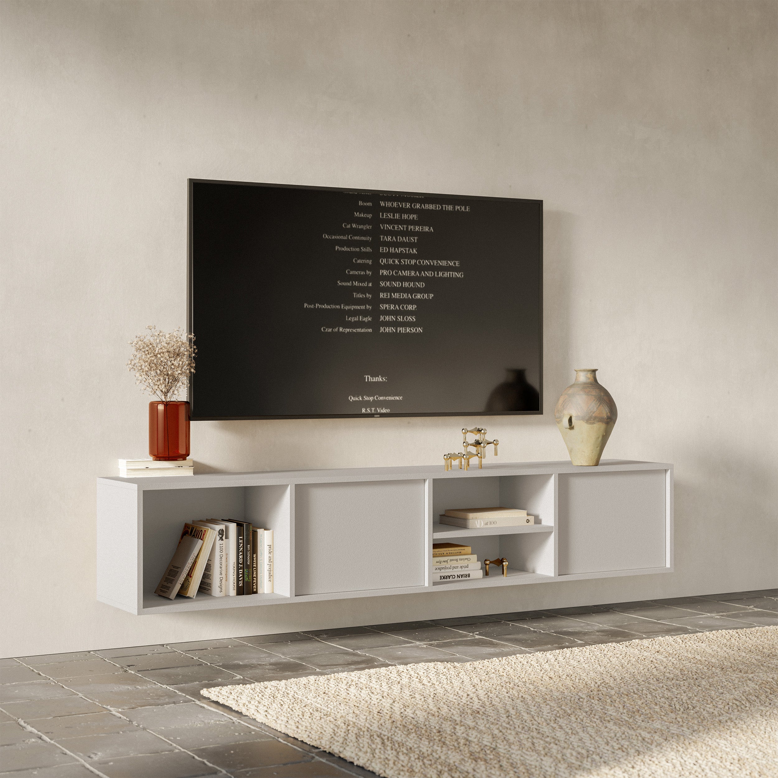Sanva Hängeschrank für TV mit zwei Türen und drei Fächern, 200 cm, Kaschmir