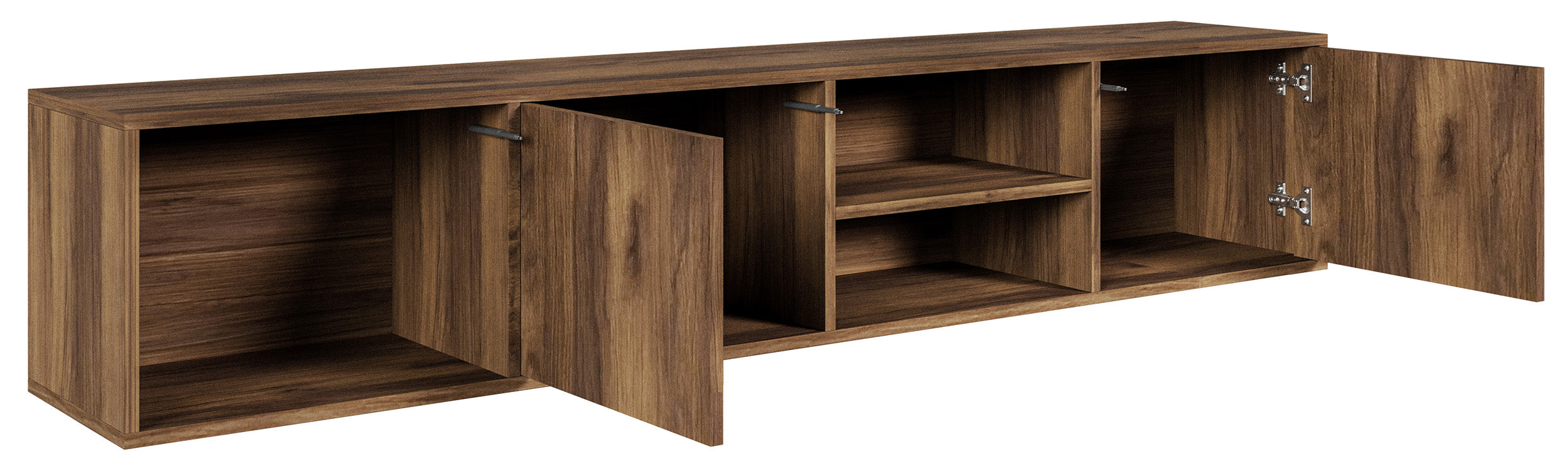 Hängender zweiflügeliger TV-Schrank Sanva mit drei Fächern, 200 cm, Walnuss Warmia