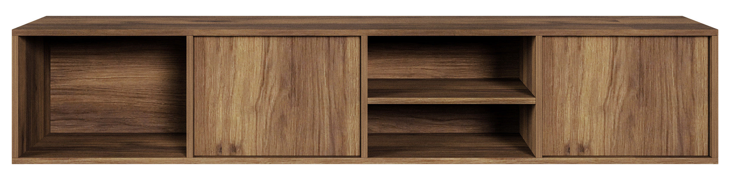 Hängender zweiflügeliger TV-Schrank Sanva mit drei Fächern, 200 cm, Walnuss Warmia