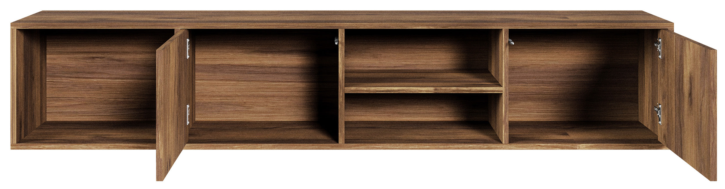 Hängender zweiflügeliger TV-Schrank Sanva mit drei Fächern, 200 cm, Walnuss Warmia
