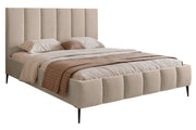 Polsterbett 140x200 cm Sarafino mit Bettkasten, beige Samt, Metallrahmen auf hohen Beinen