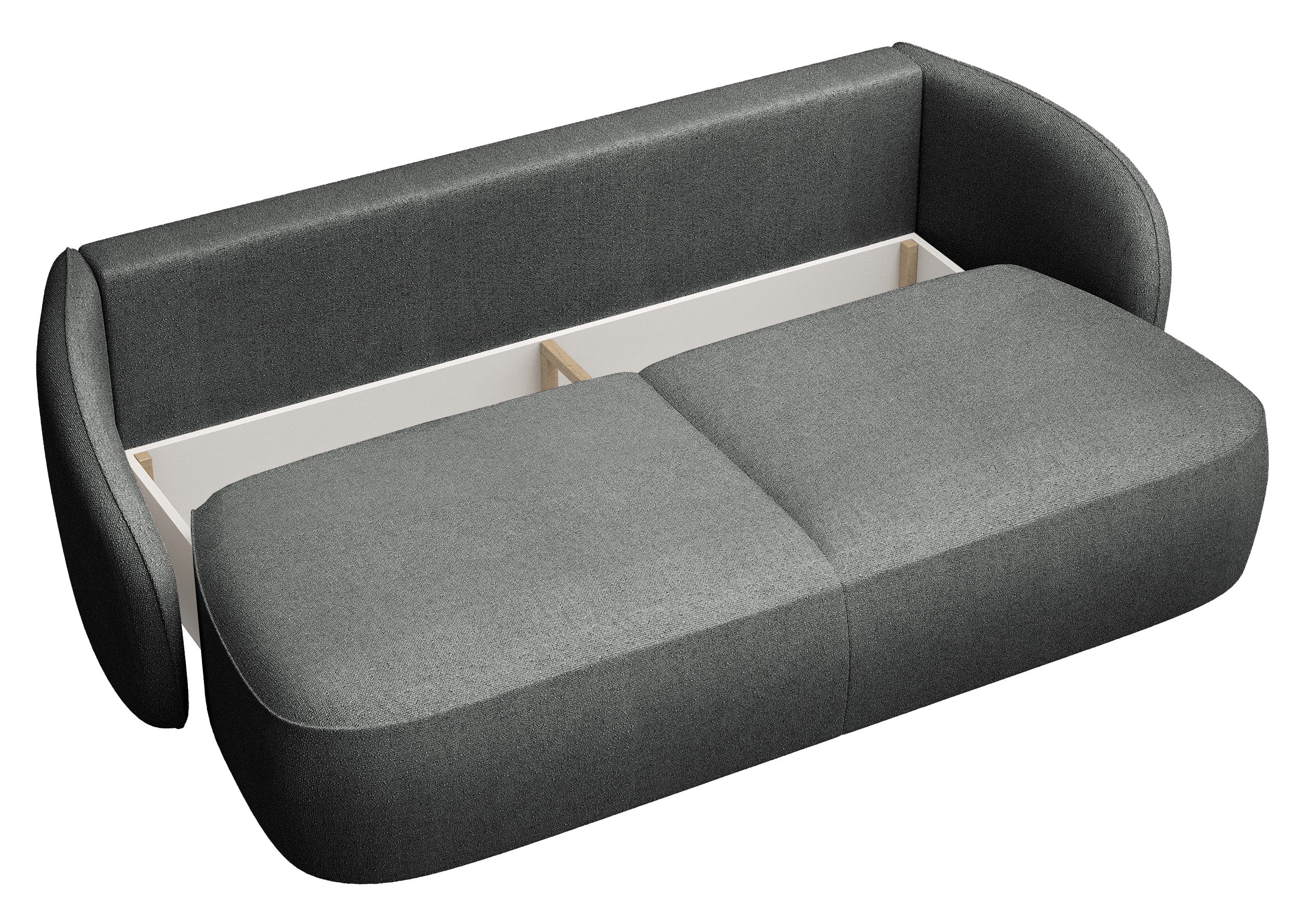 Dreisitziges ausklappbares Sofa Savoy mit Stauraum, dunkelgrauer hydrophober Chenillebezug