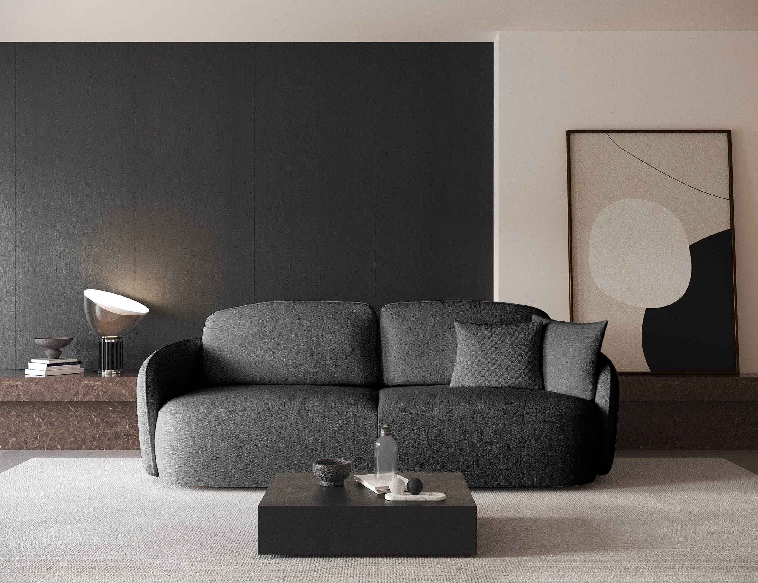 Dreisitziges ausklappbares Sofa Savoy mit Stauraum, dunkelgrauer hydrophober Chenillebezug