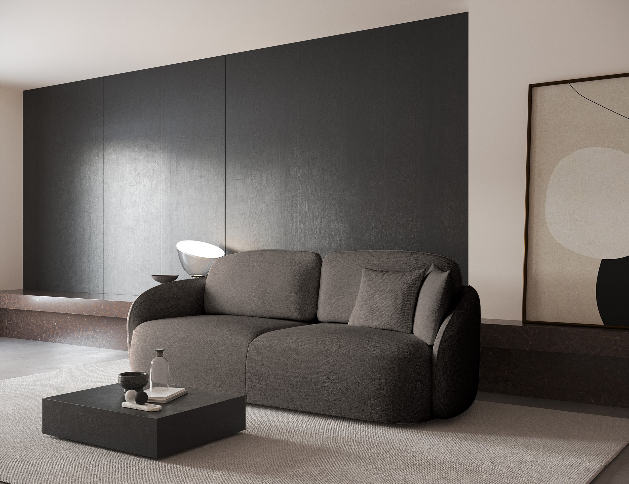 Dreisitziges Schlafsofa Savoy mit Stauraum, hellbrauner, hydrofober Chenillestoff