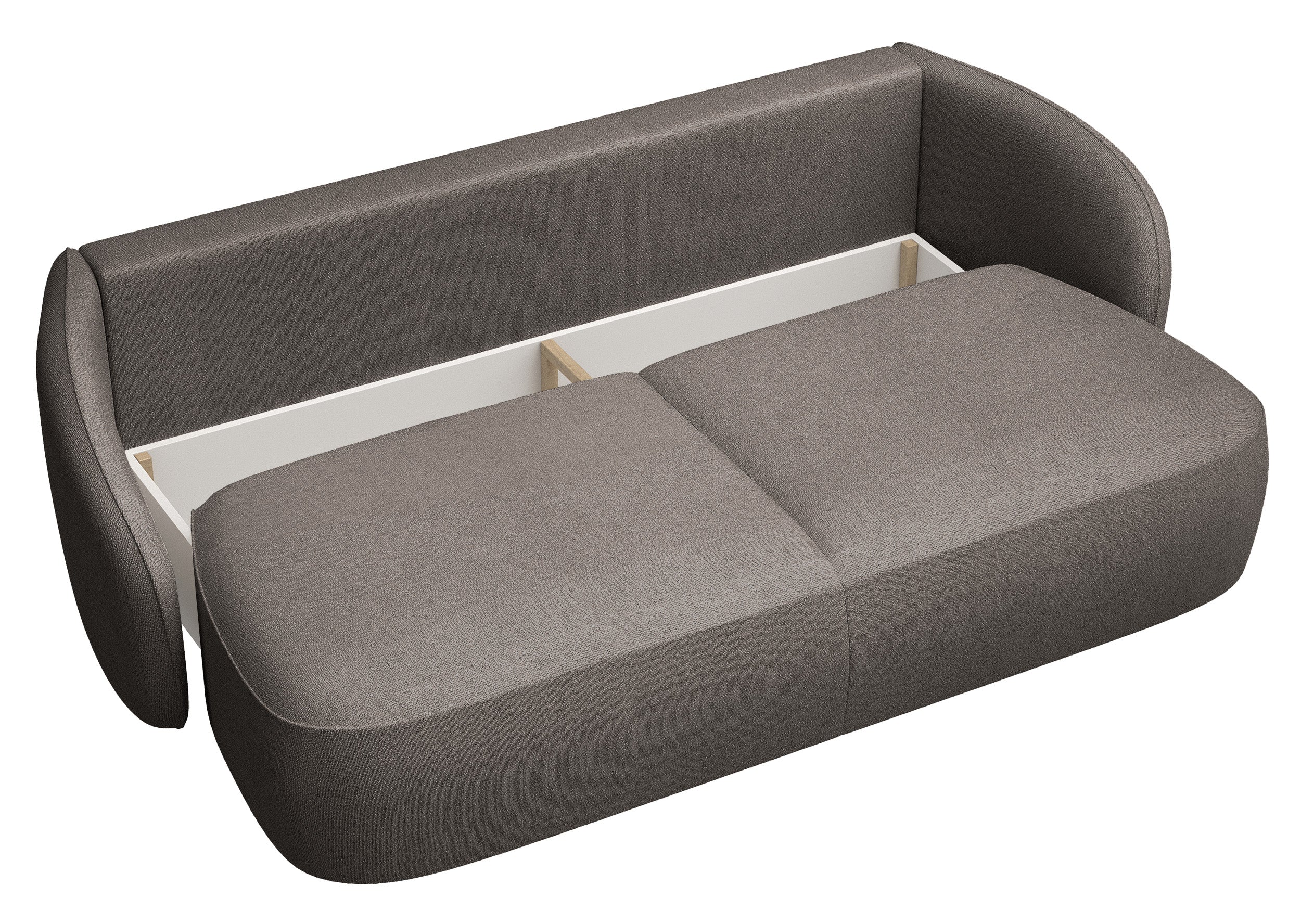 Dreisitziges Schlafsofa Savoy mit Stauraum, hellbrauner, hydrofober Chenillestoff