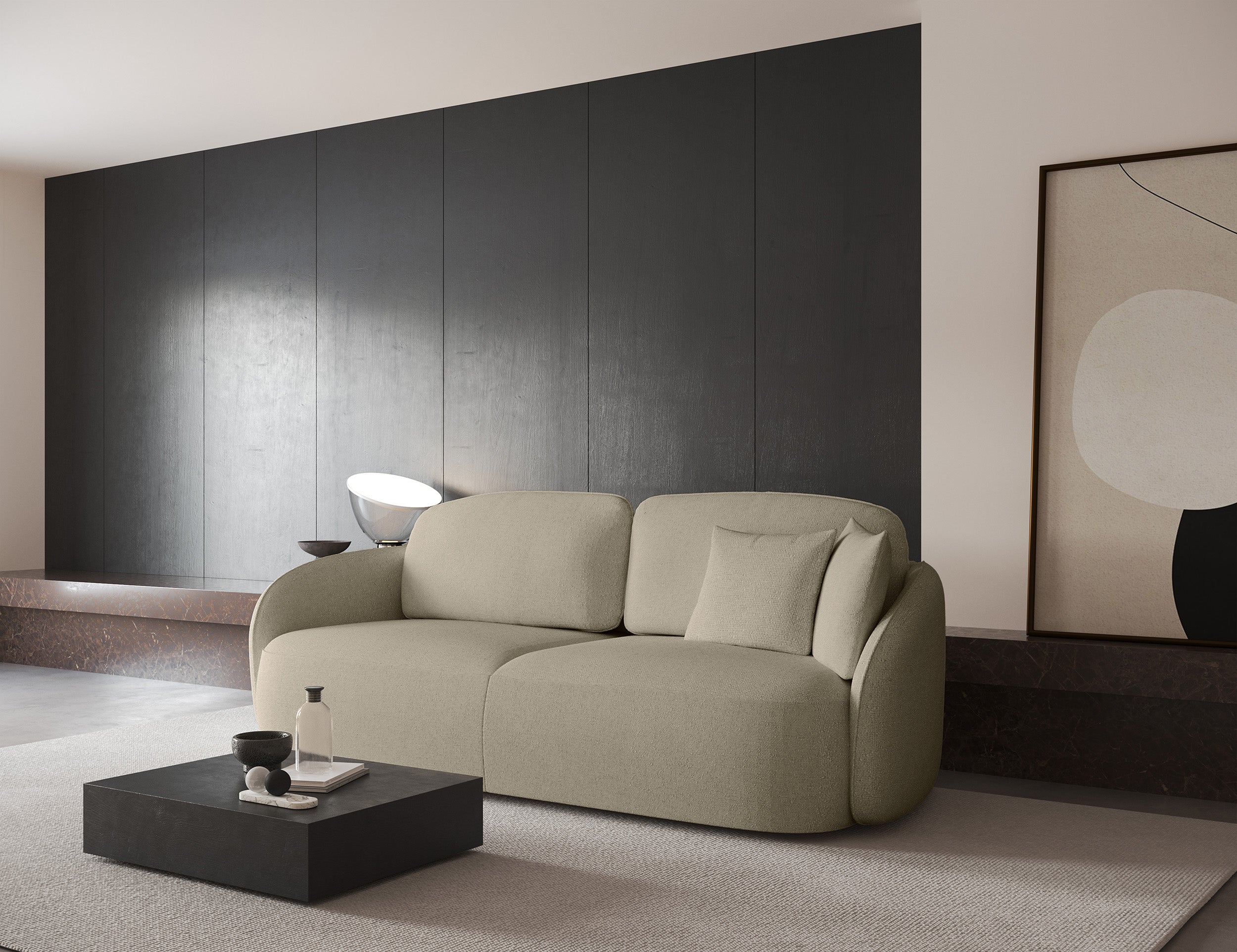 Dreisitziges ausklappbares Sofa Savoy mit Stauraum, beige, hydrophobes Chenille