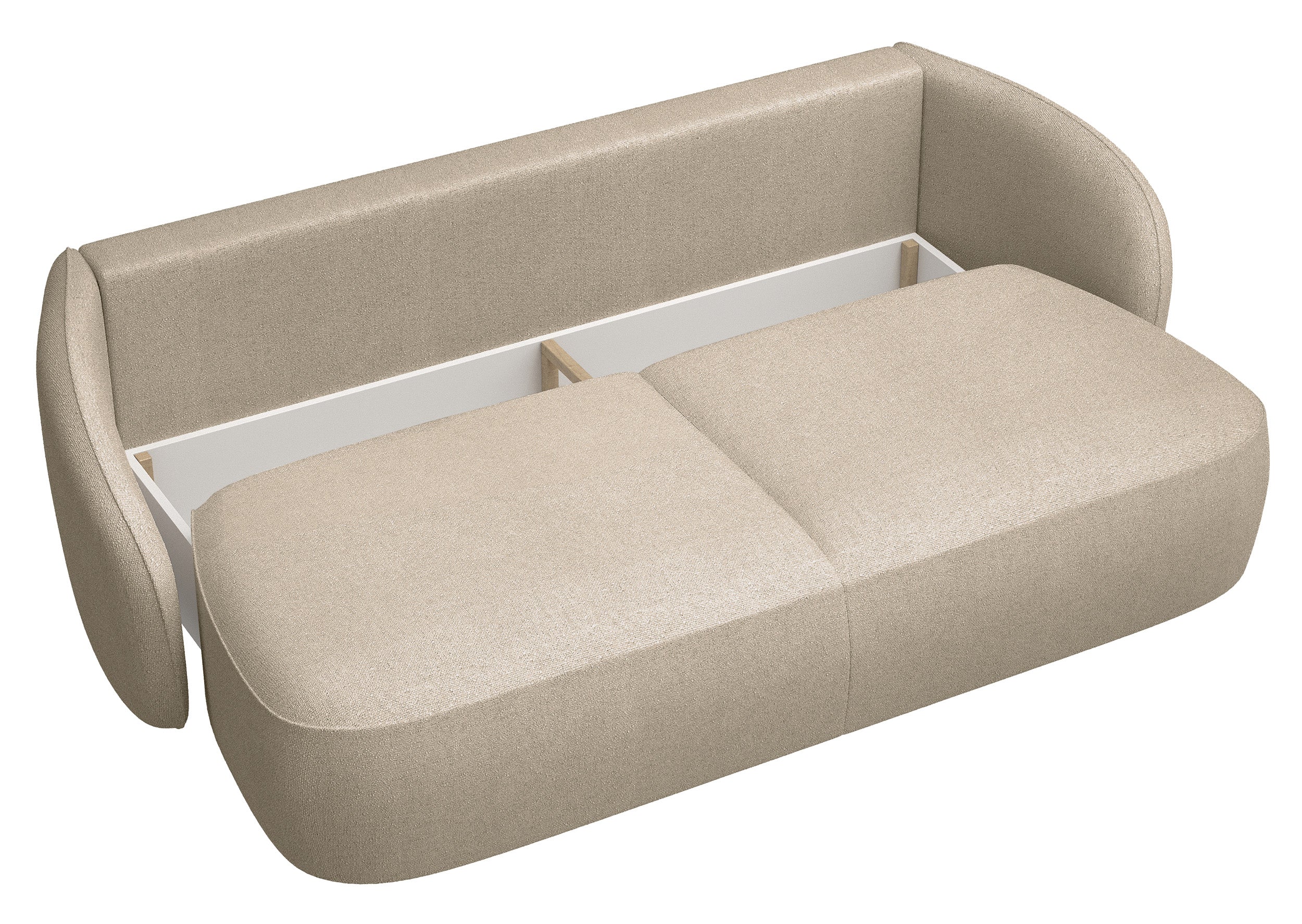 Dreisitziges ausklappbares Sofa Savoy mit Stauraum, beige, hydrophobes Chenille