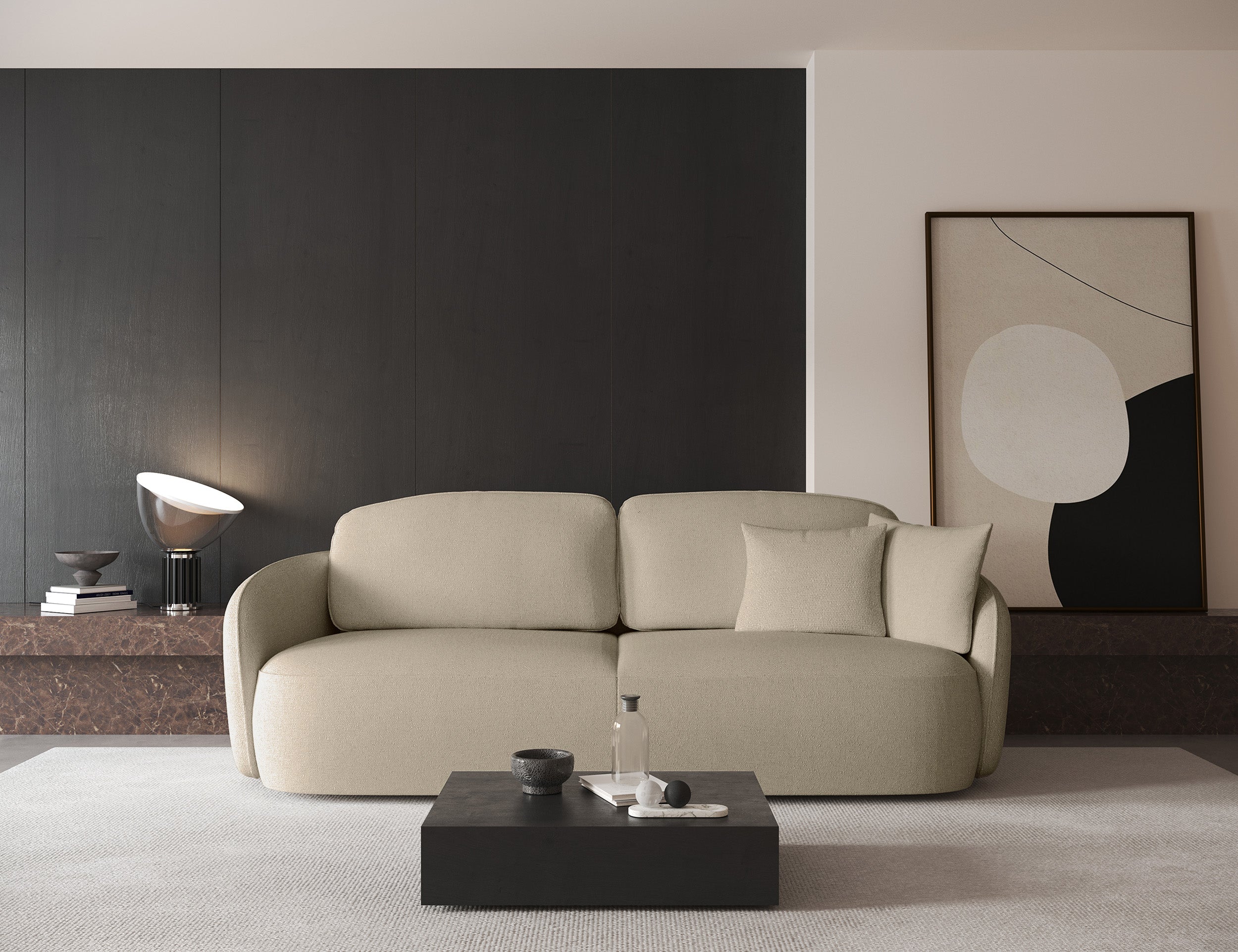 Dreisitziges ausklappbares Sofa Savoy mit Stauraum, beige, hydrophobes Chenille