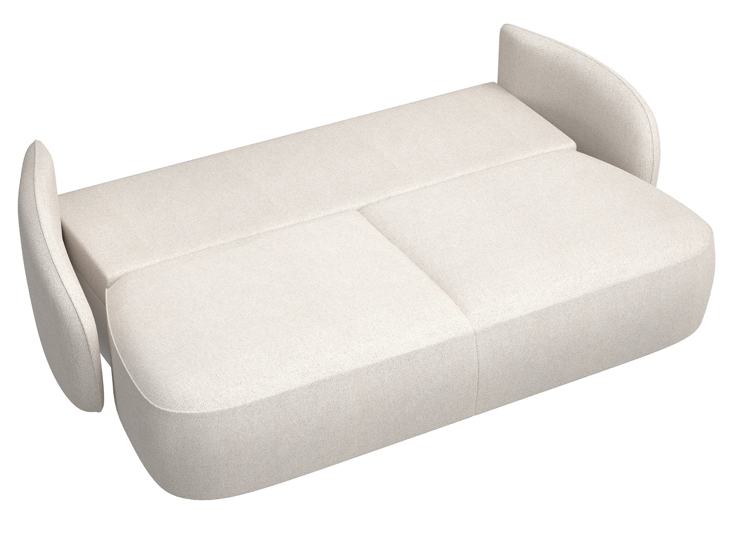 Dreisitziges ausklappbares Sofa Savoy mit Stauraum, cremefarbener hydrophober Chenillestoff