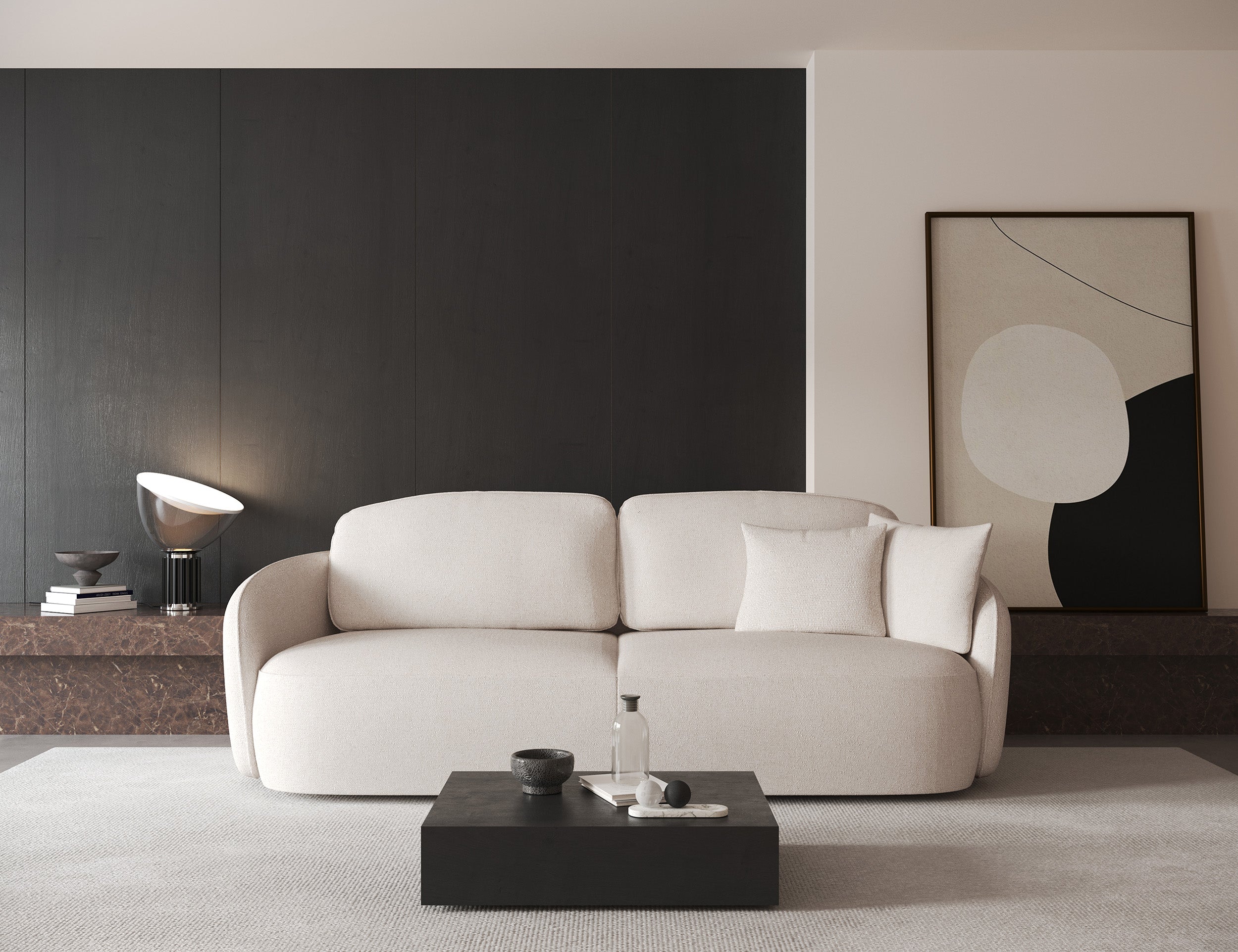 Dreisitziges ausklappbares Sofa Savoy mit Stauraum, cremefarbener hydrophober Chenillestoff