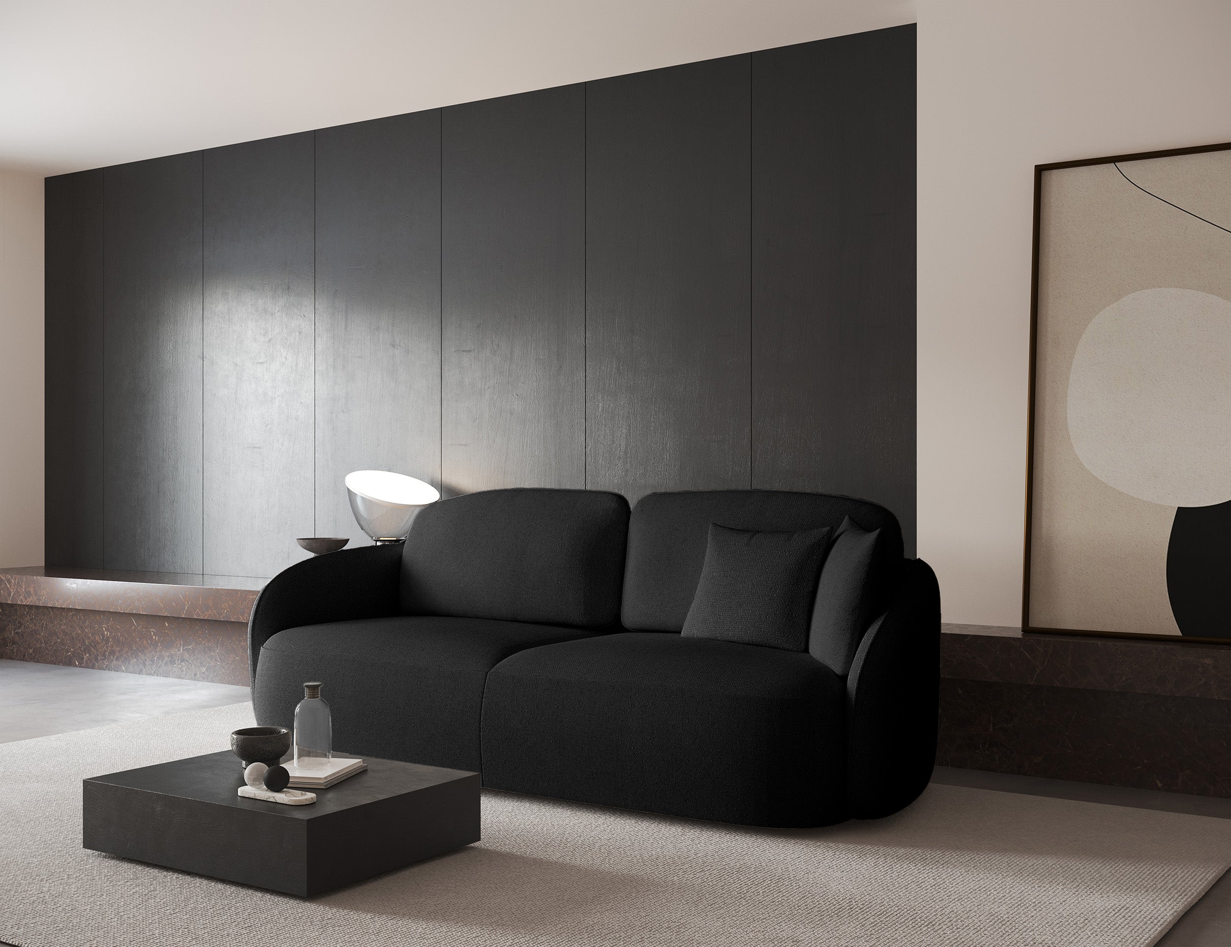 Schwarzes, dreisitziges Schlafsofa Savoy mit Stauraum, hydrophobes Chenille