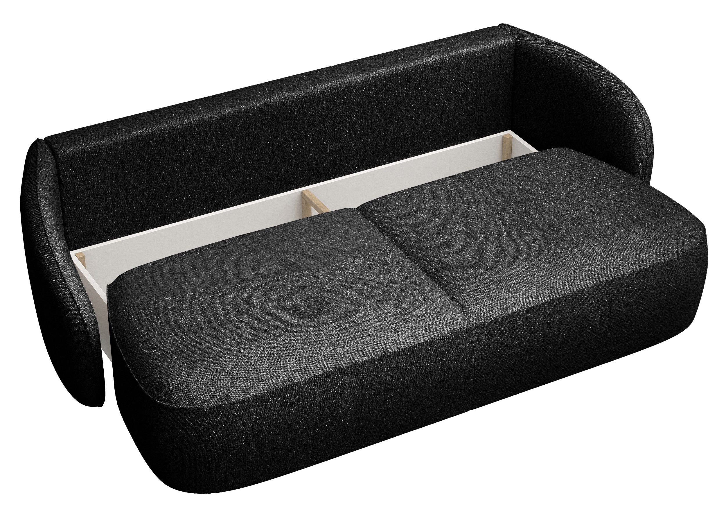 Schwarzes, dreisitziges Schlafsofa Savoy mit Stauraum, hydrophobes Chenille